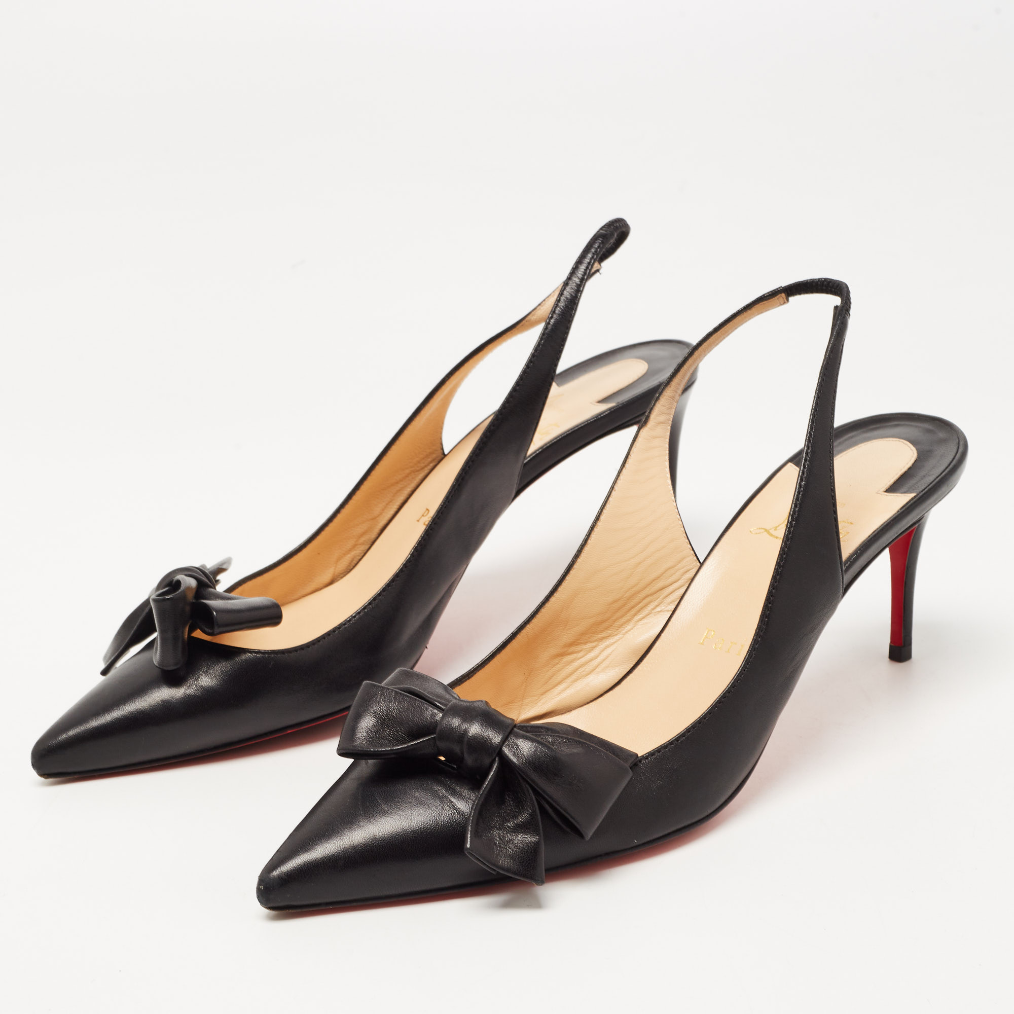 

Christian Louboutin Black Leather Yasling 70 Slingback Pumps Size
