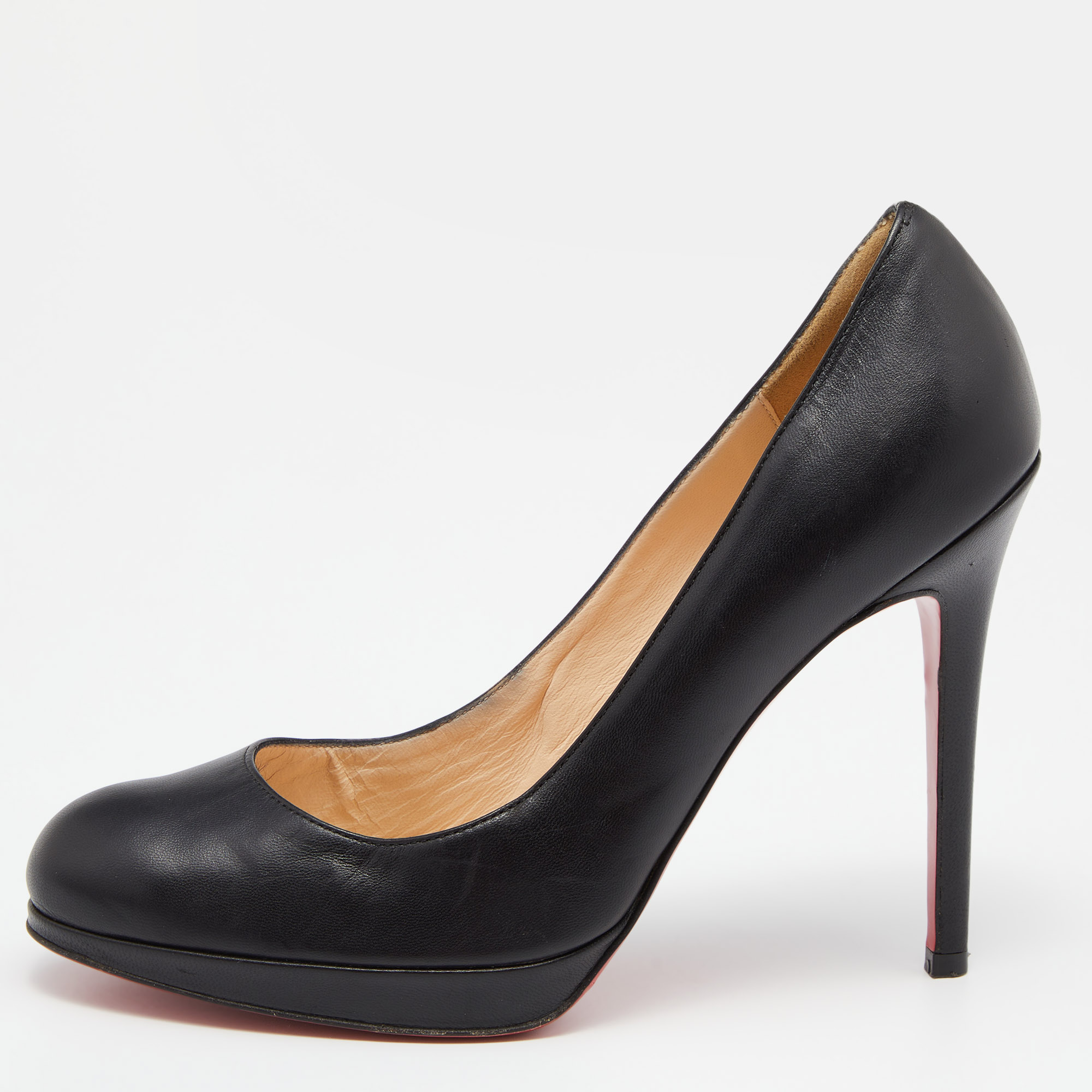 Pre-owned Christian Louboutin Black Leather New Simple Pumps Size 37.5