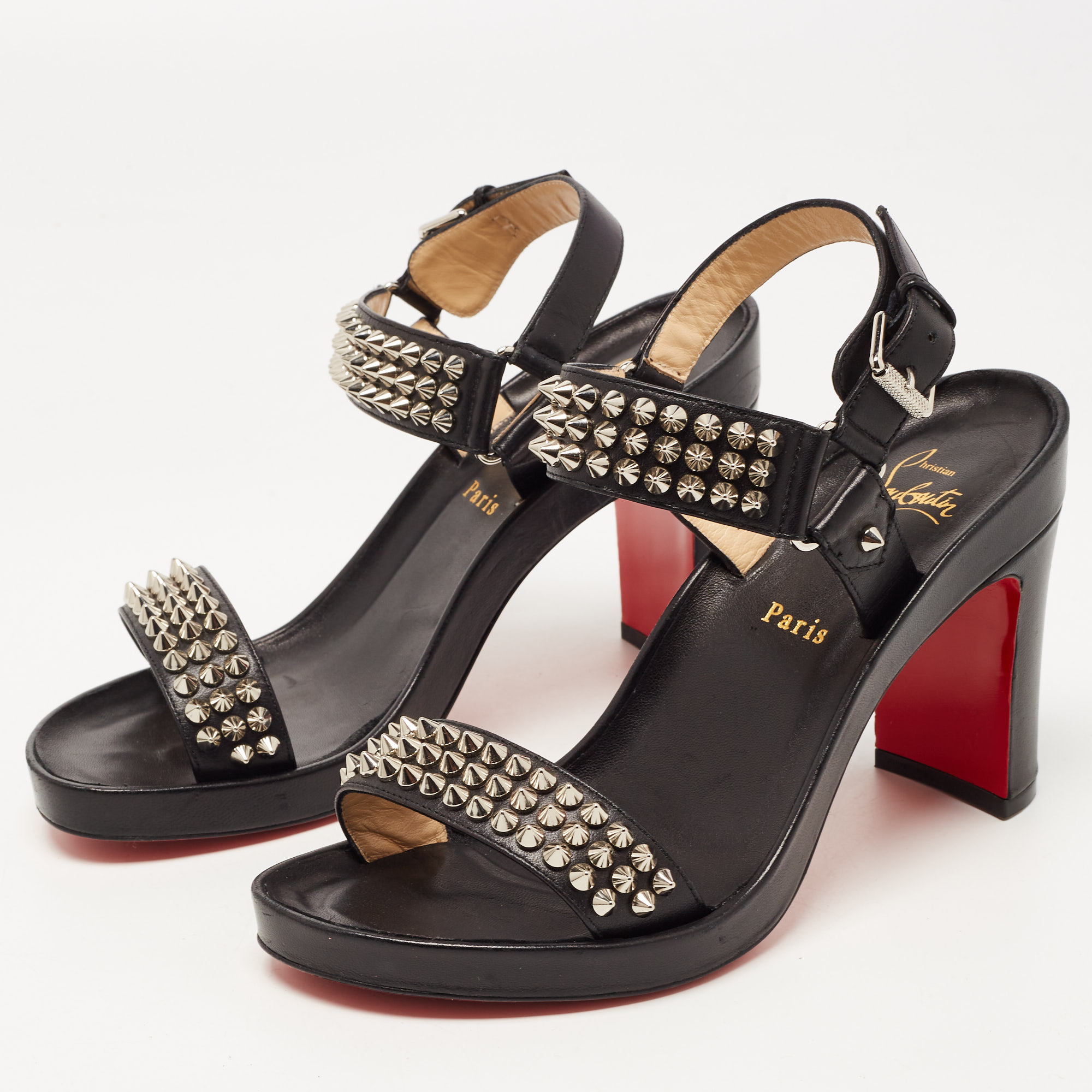 

Christian Louboutin Black Leather Bikool Spike Sandals Size