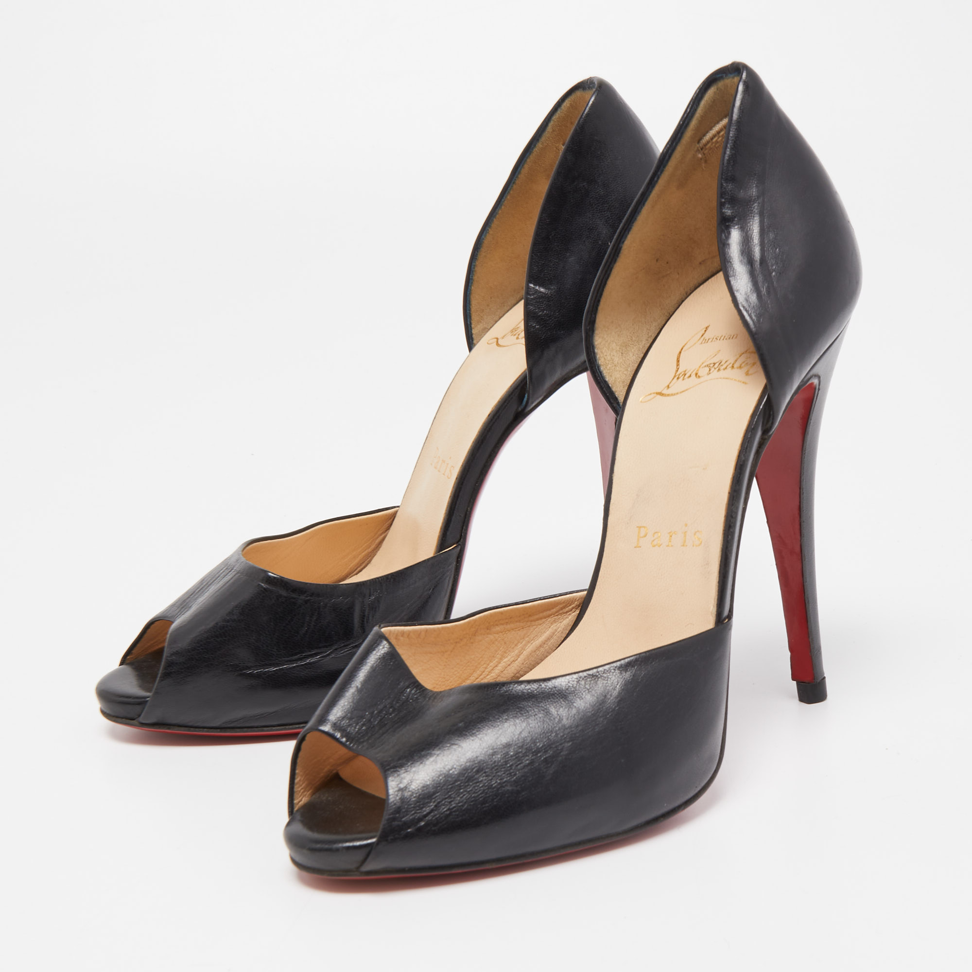 

Christian Louboutin Black Leather Madame Claude D'orsay Pumps Size