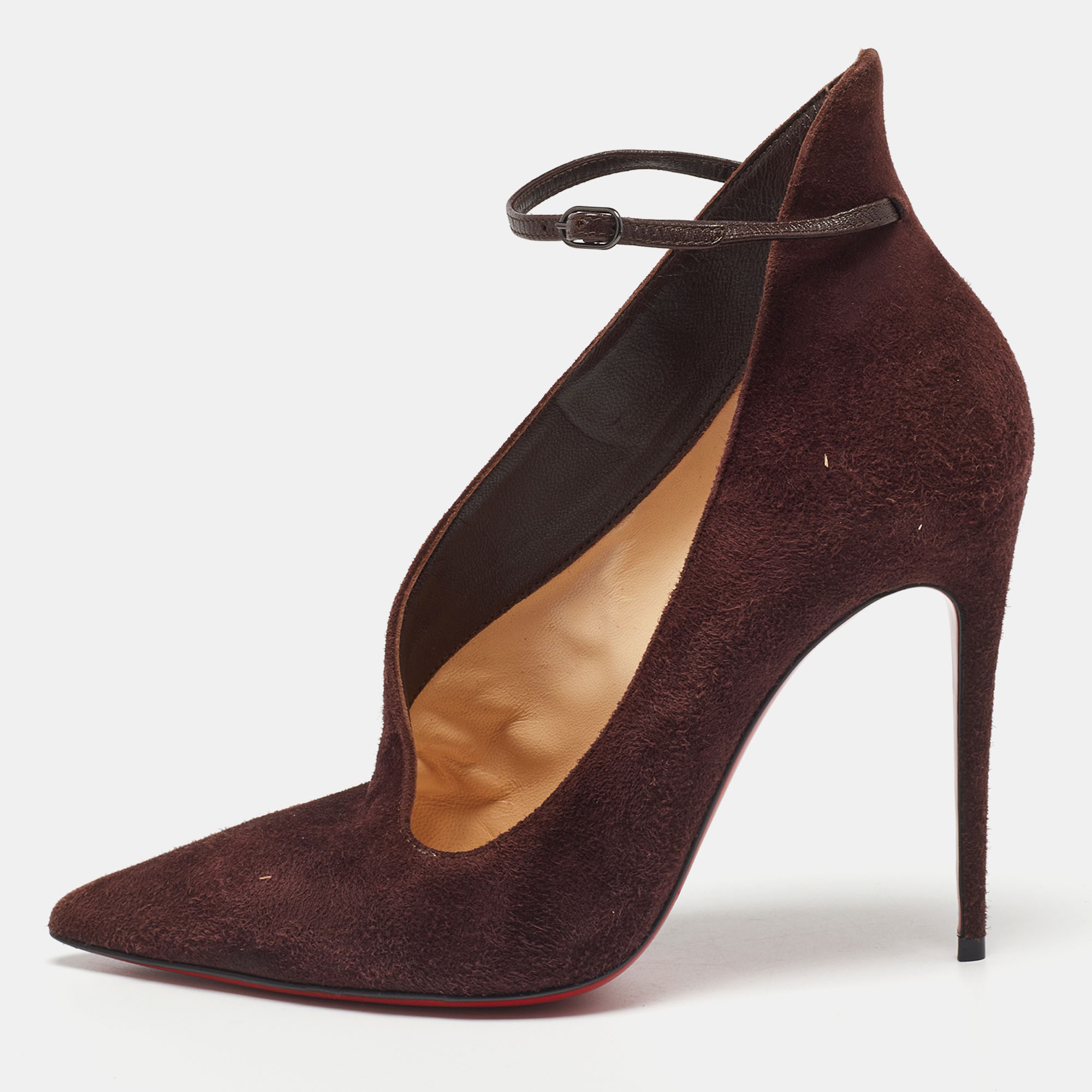 Pre-owned Christian Louboutin Dark Burgundy Suede Vampydoly Pumps Size 36