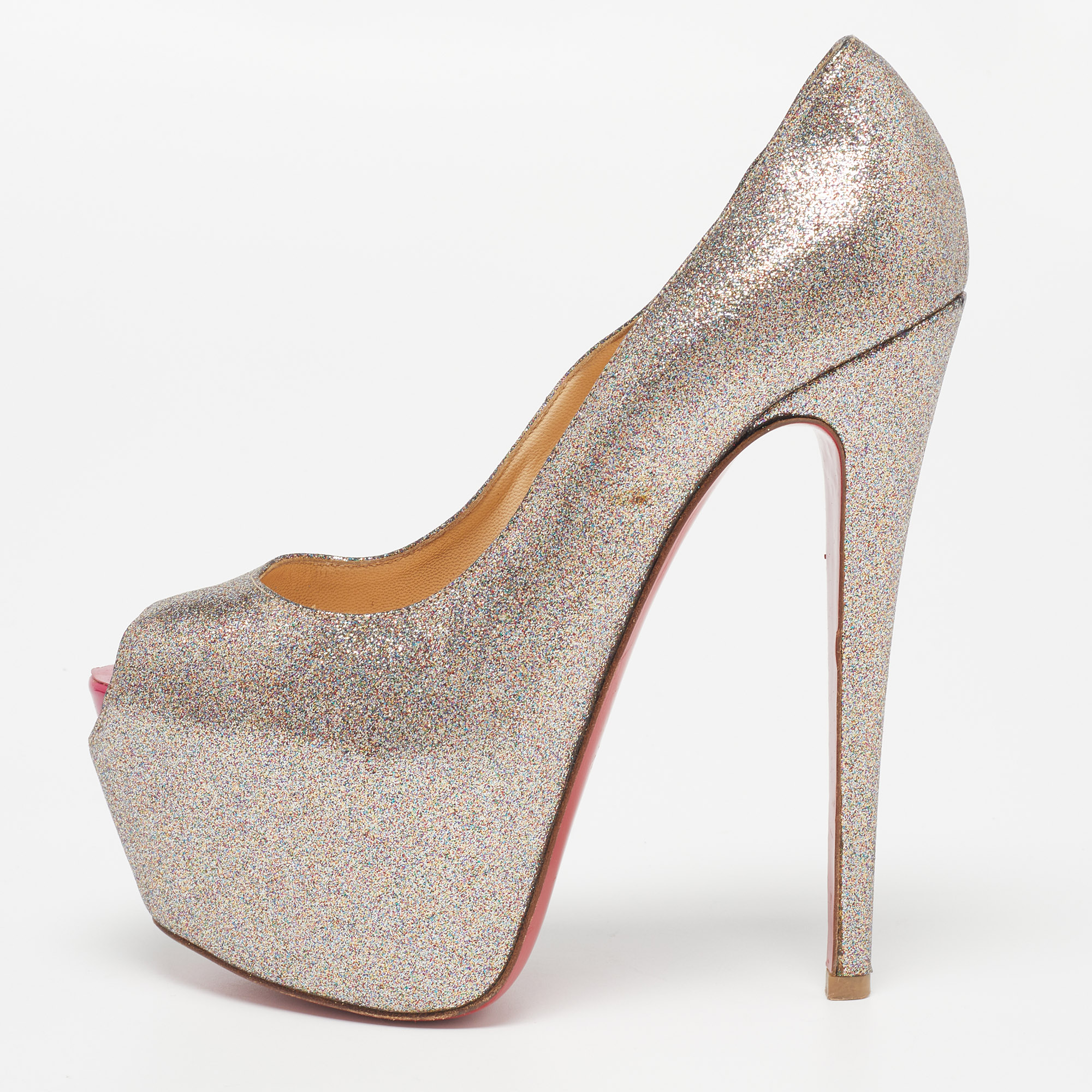 Pre-owned Christian Louboutin Metallic/pink Glitter Leather Highness Pumps Size 36.5