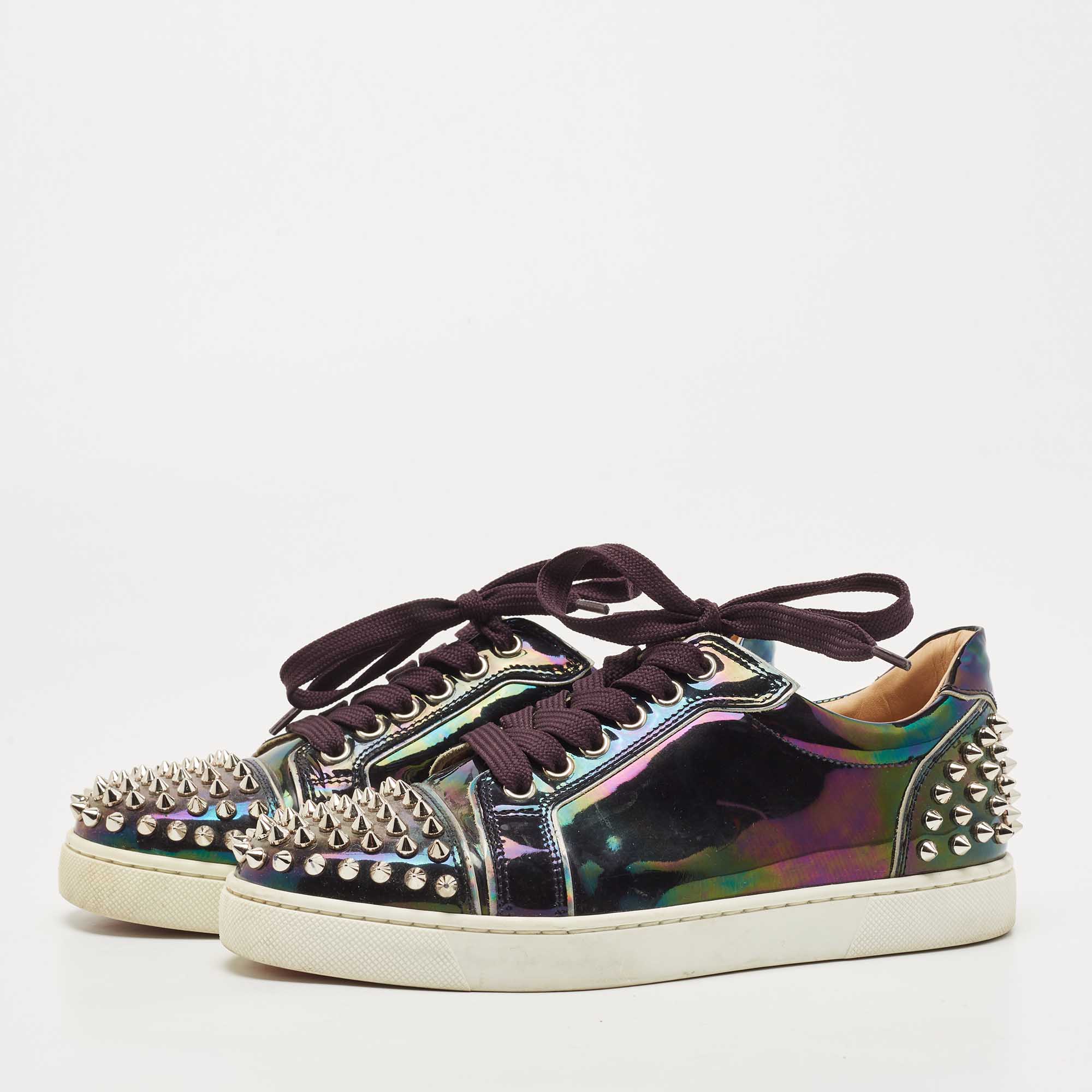 

Christian Louboutin Holographic Patent veira Spike Low Top Sneakers Size, Multicolor