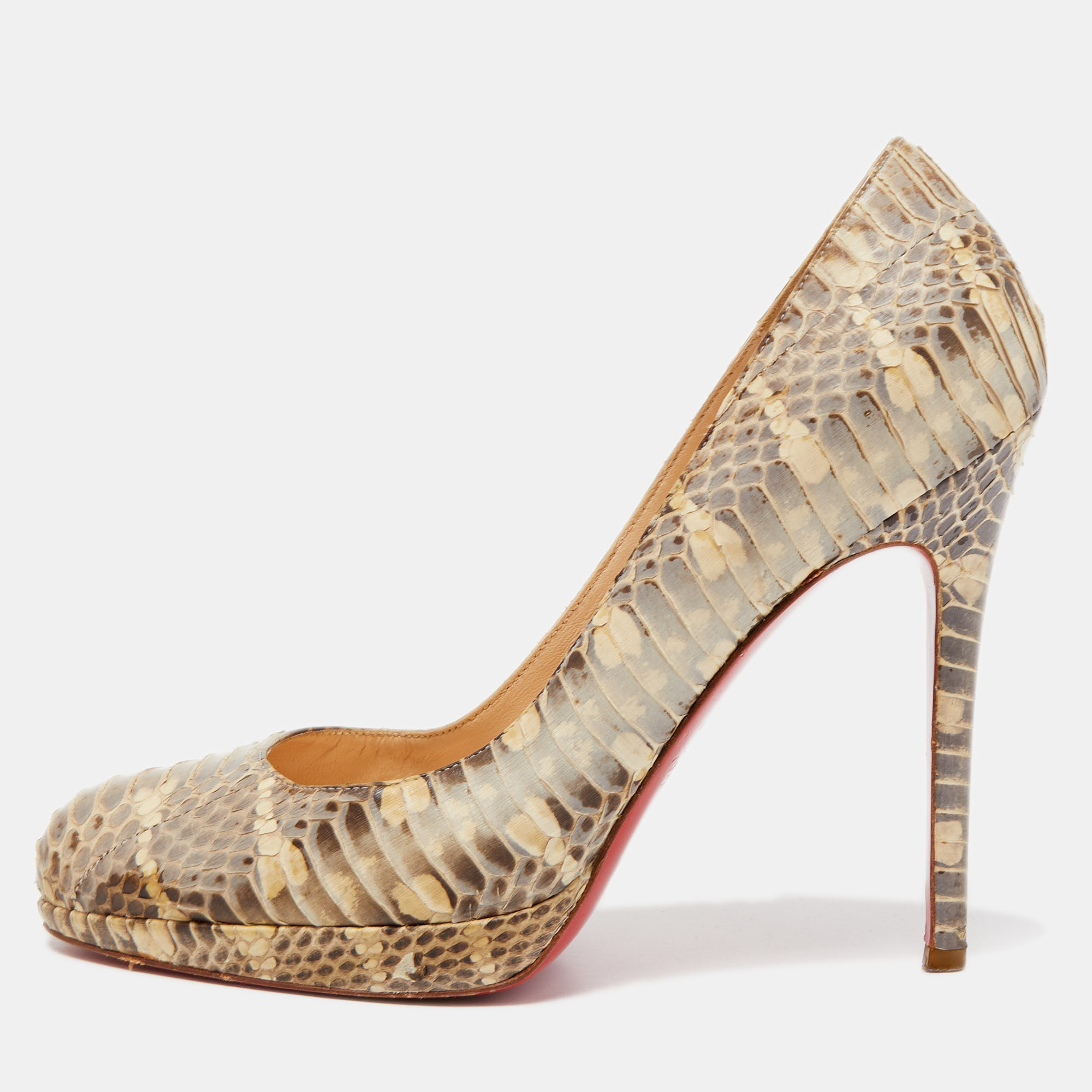 Pre-owned Christian Louboutin Two Tone Python New Simple Platform Pumps Size 40 In Brown