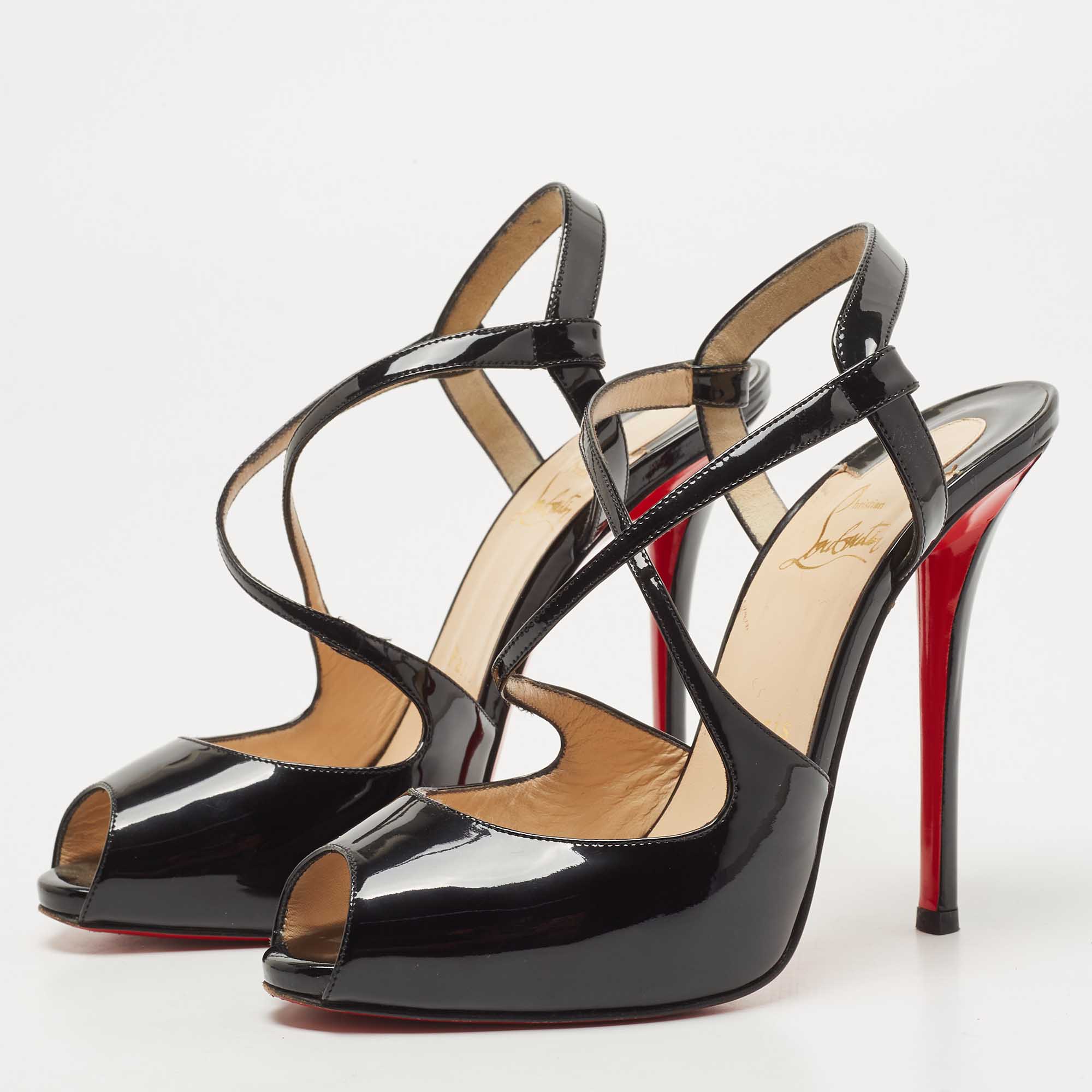 

Christian Louboutin Black Patent Leather Cross Strap Sandals Size