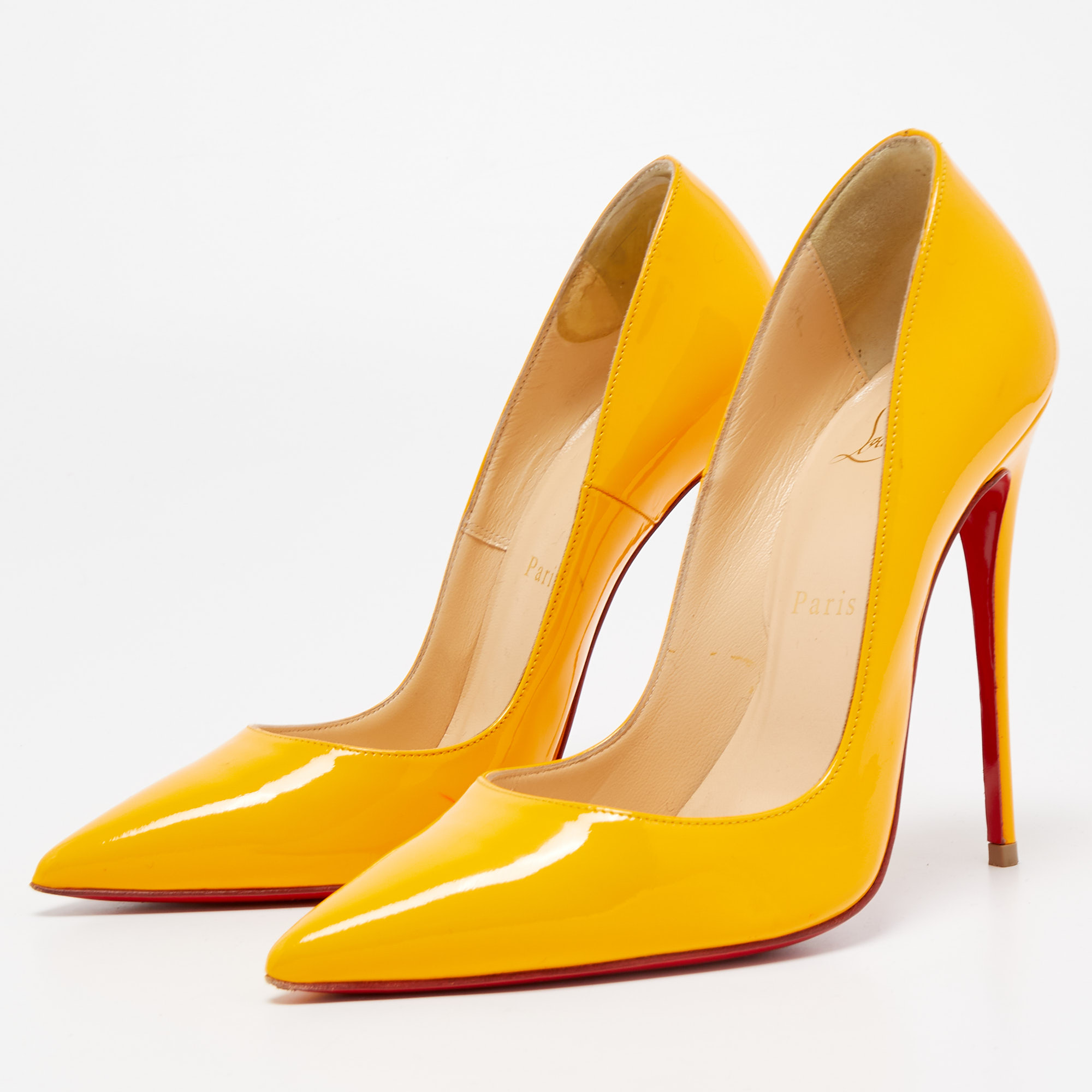 

Christian Louboutin Light Orange Patent Leather So Kate Pumps Size