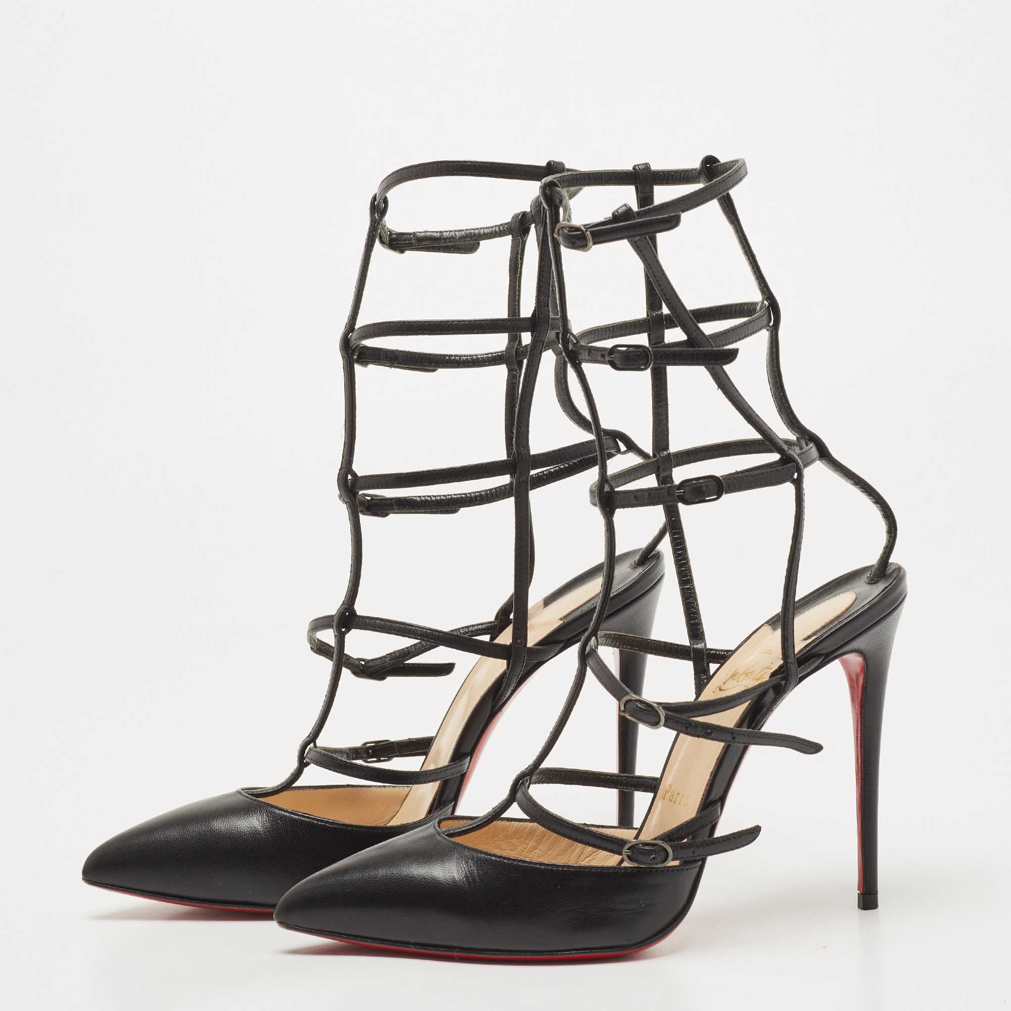 

Christian Louboutin Black Leather Kadreyana Caged Pumps Size