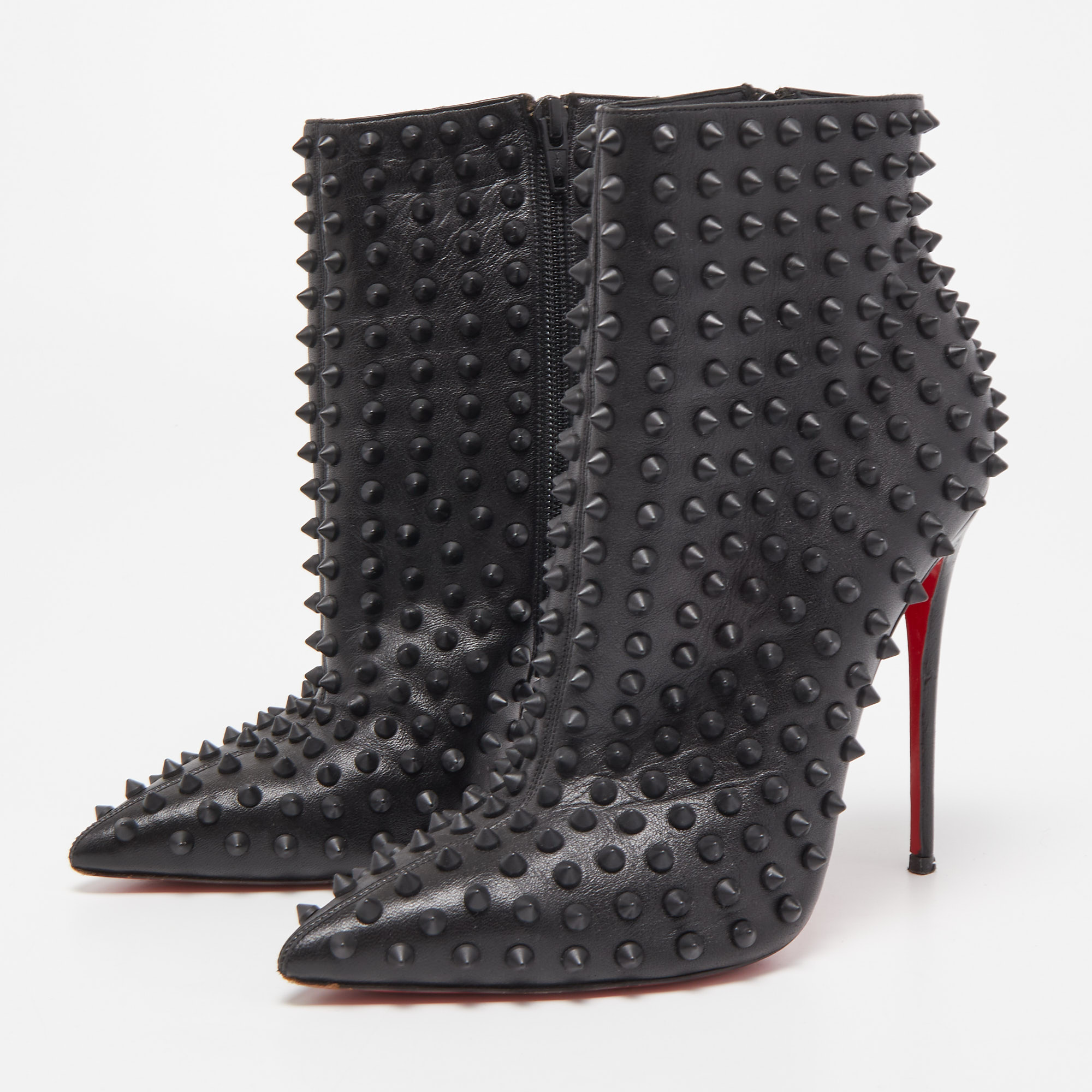 

Christian Louboutin Black Leather Snakilta Spike Ankle Booties Size