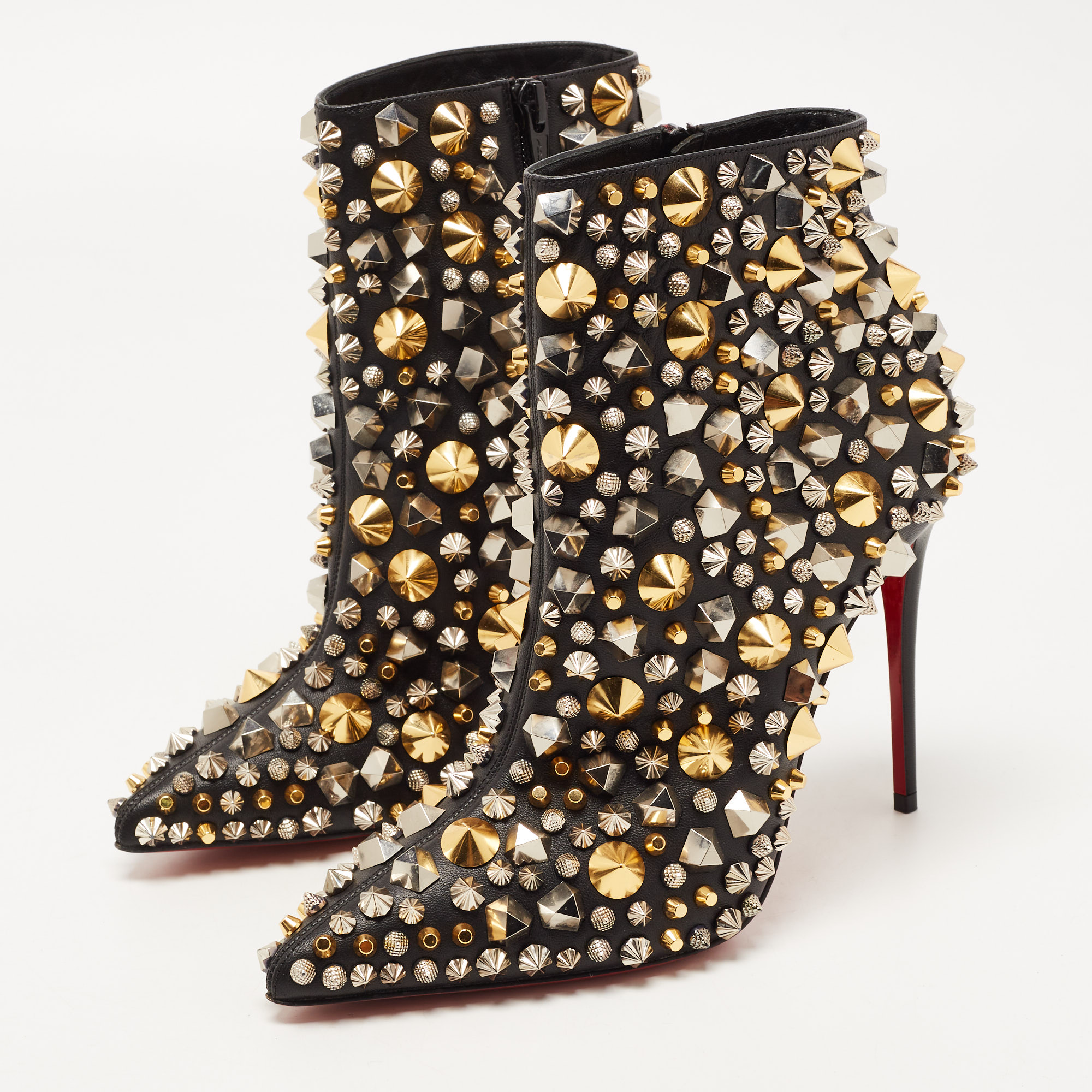 

Christian Louboutin Black Leather Studded So Full Kate Ankle Booties Size