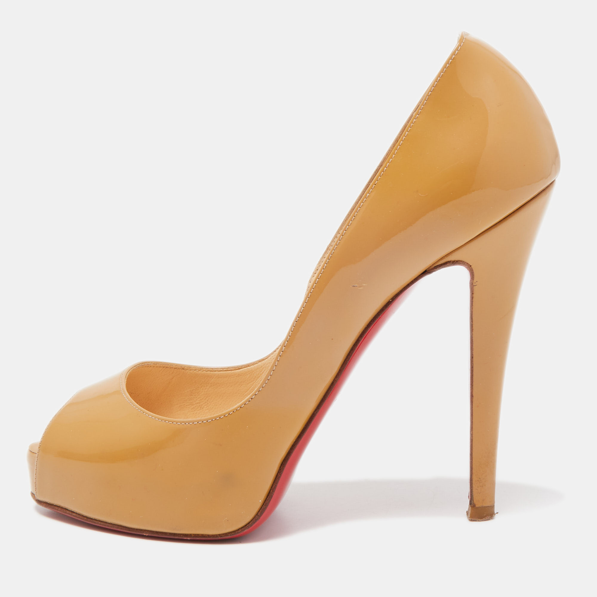 Pre-owned Christian Louboutin Beige Patent Leather Very Prive Pumps Size 35
