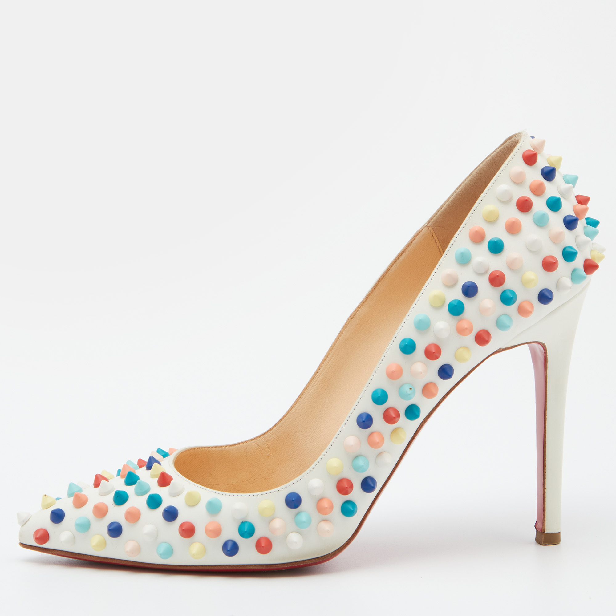 

Christian Louboutin White Leather Pigalle Spike Pumps Size