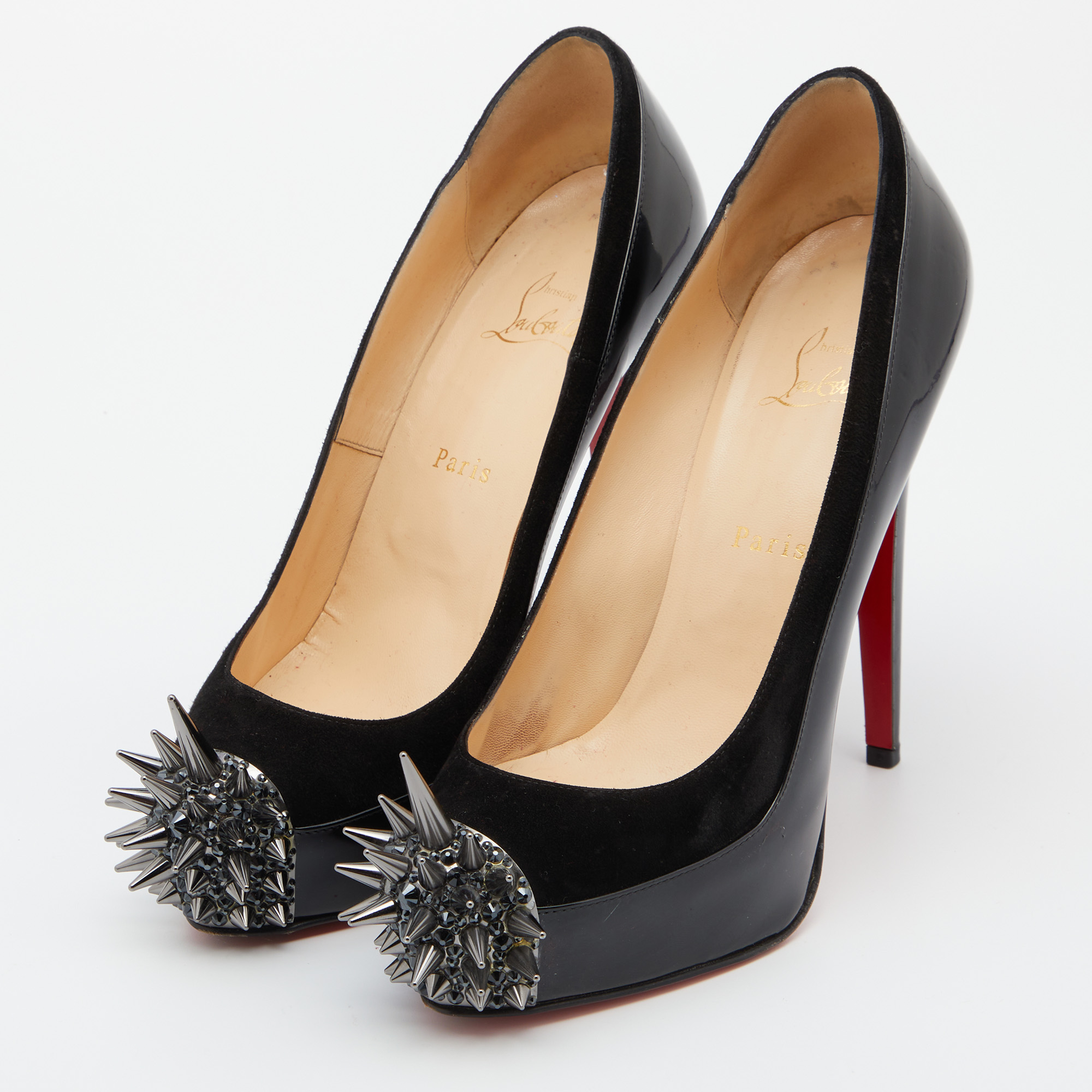 

Christian Louboutin Black Patent Leather and Suede Asteroid Platform Pumps Size