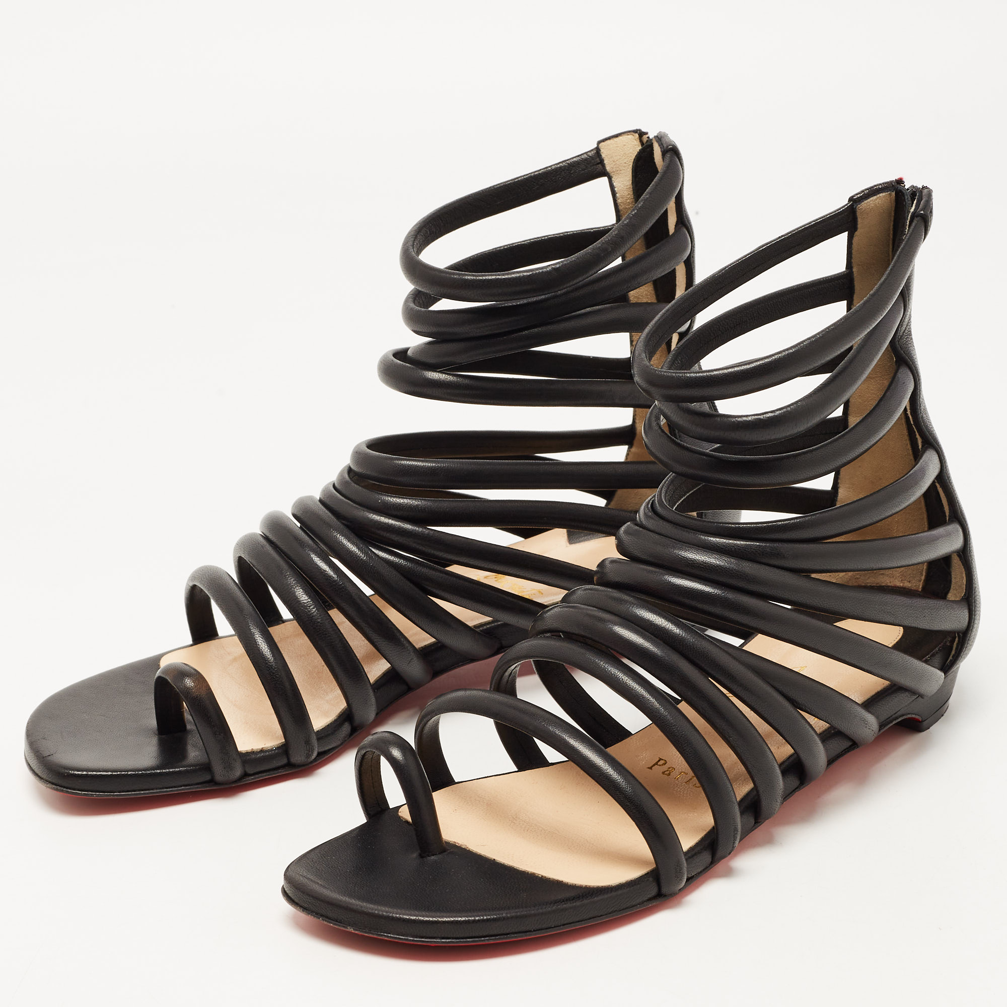 

Christian Louboutin Black Leather Catchetta Flat Sandals Size