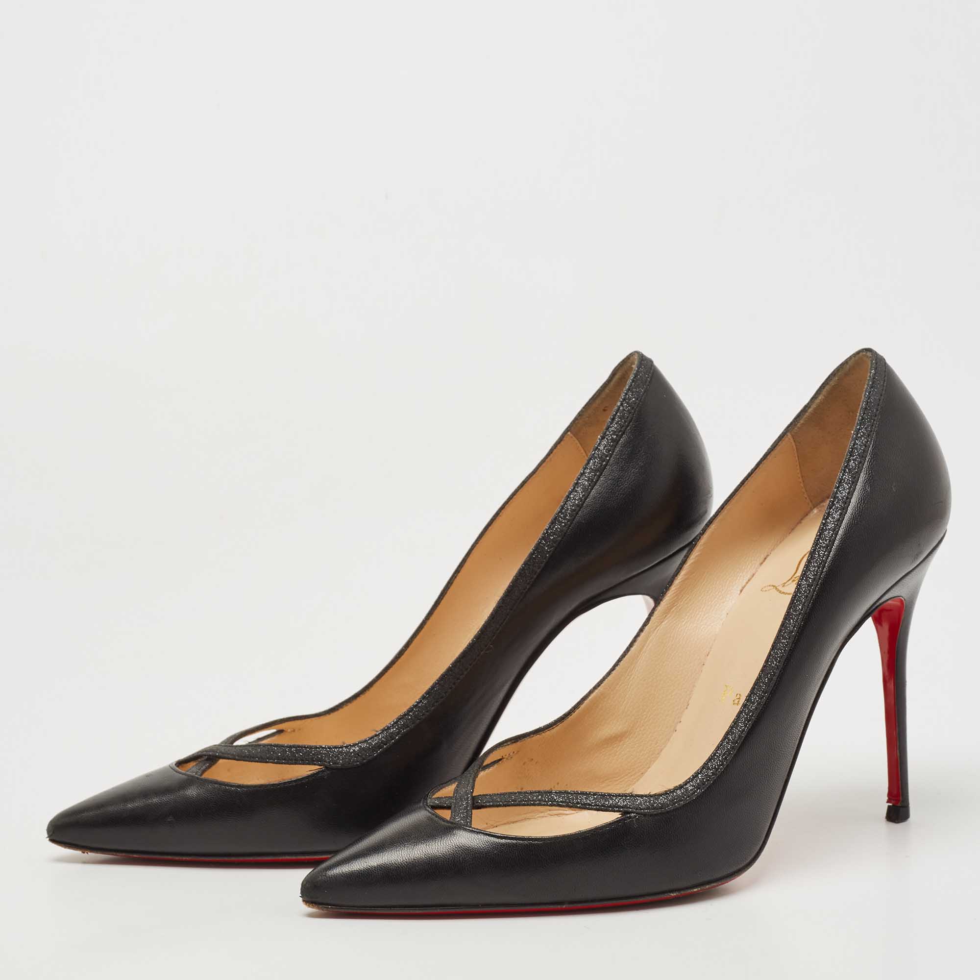 

Christian Louboutin Black Leather and Glitter Princess Pumps Size