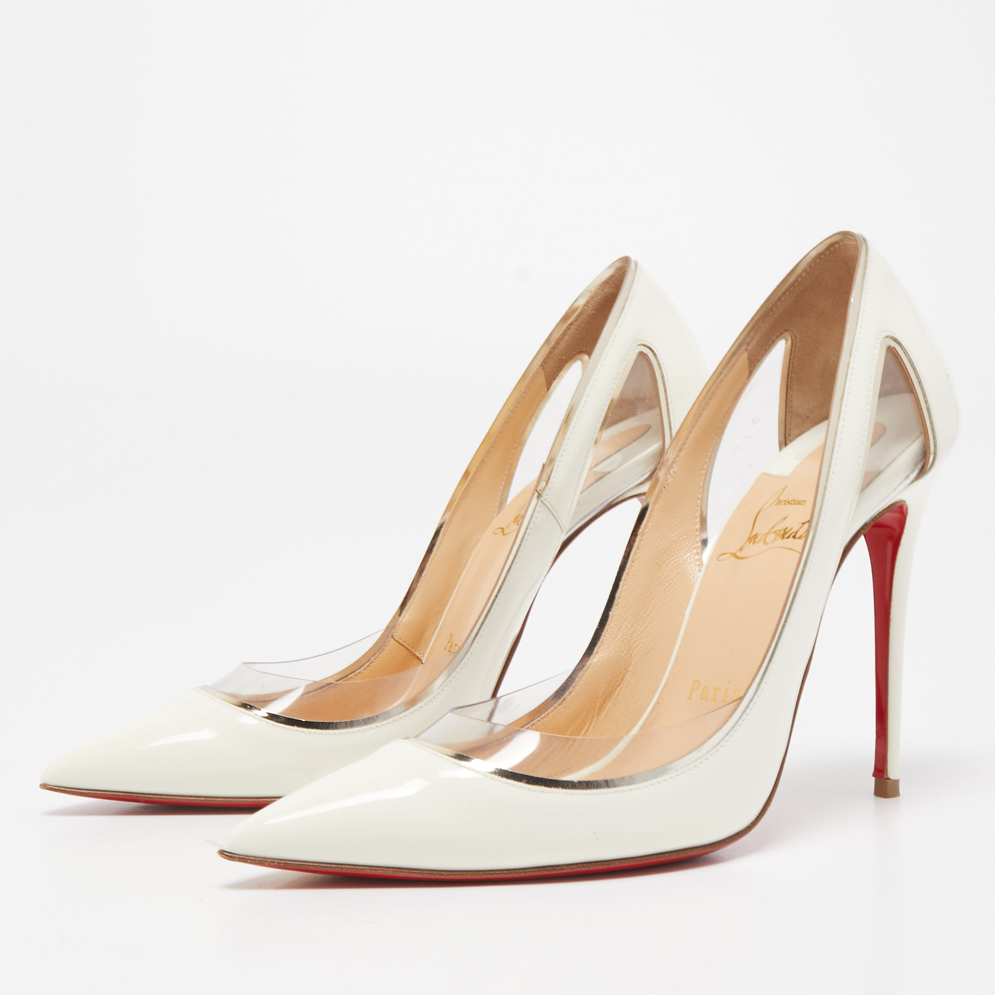 

Christian Louboutin White Patent Leather and PVC Cosmo Pumps Size