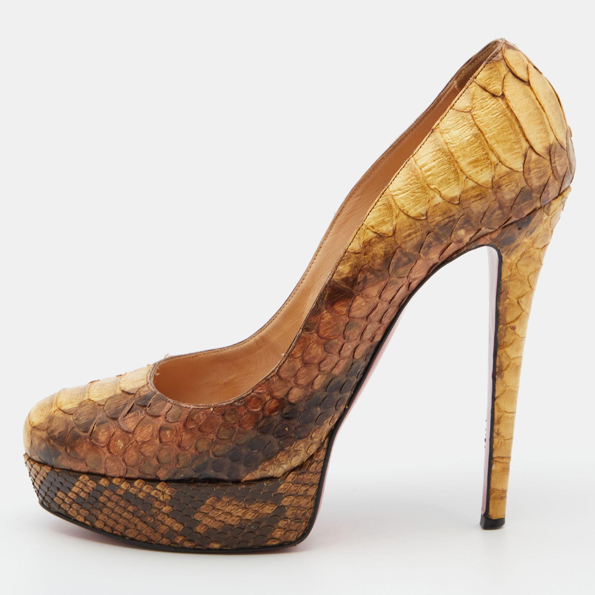 Pre-owned Christian Louboutin Yellow/brown Python Bianca Pumps Size 39