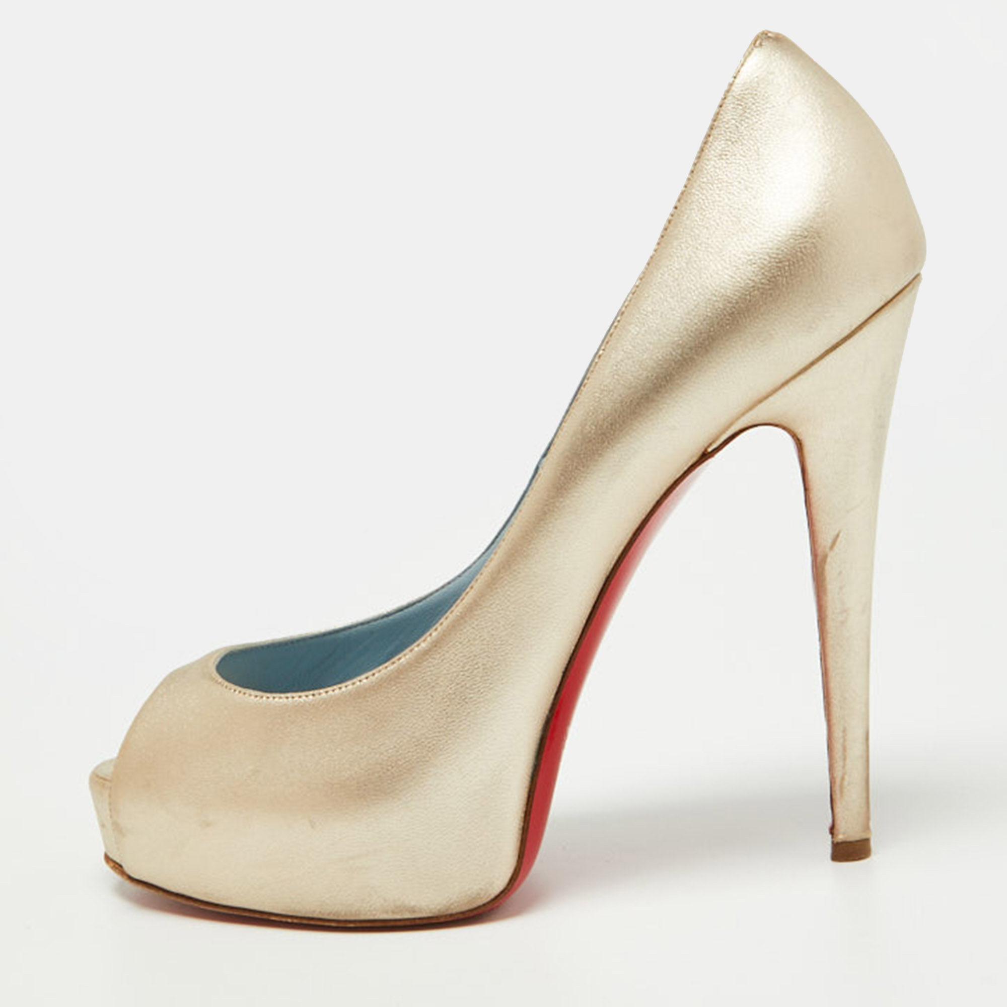 Pre-owned Christian Louboutin Gold Leather Very Prive Pumps Size 38.5