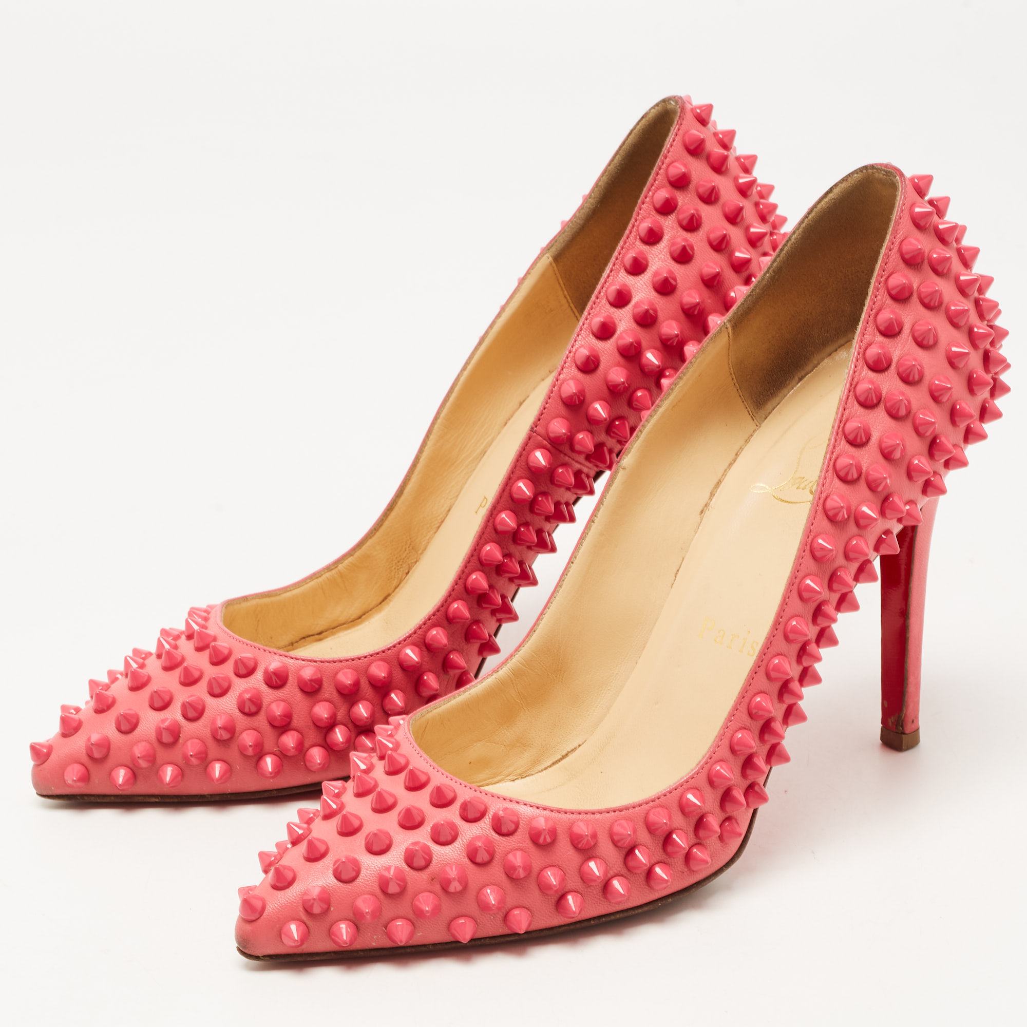 

Christian Louboutin Pink Leather Pigalle Spikes Pumps Size