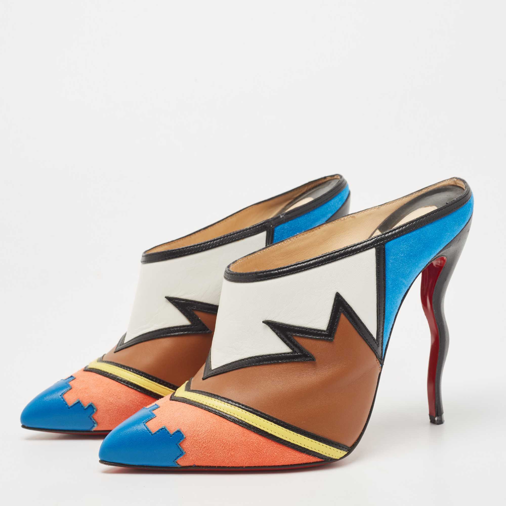 

Christian Louboutin Multicolor Leather and Suede Vagachina Mules Size