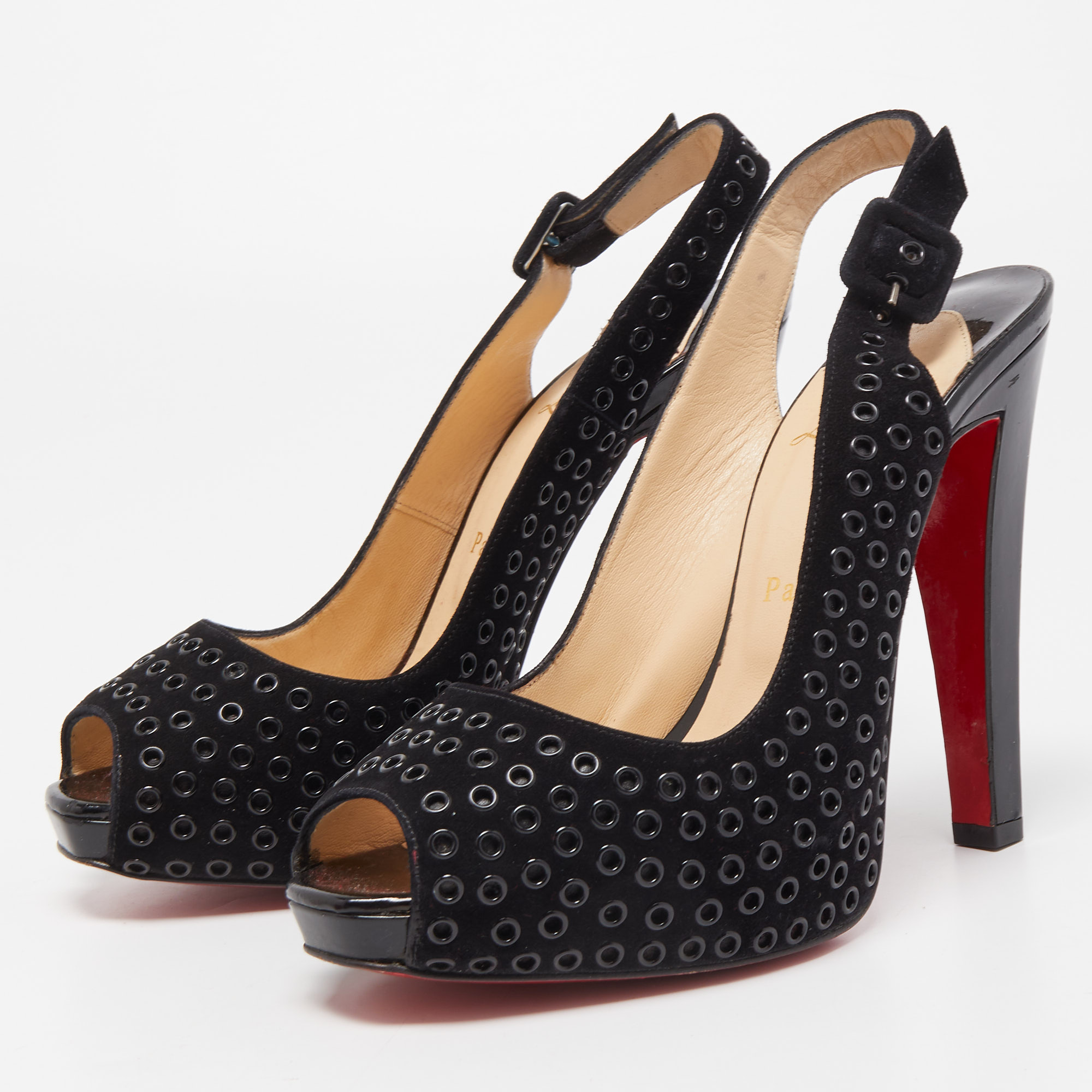 

Christian Louboutin Black Suede Aicha Slingback Pumps Size