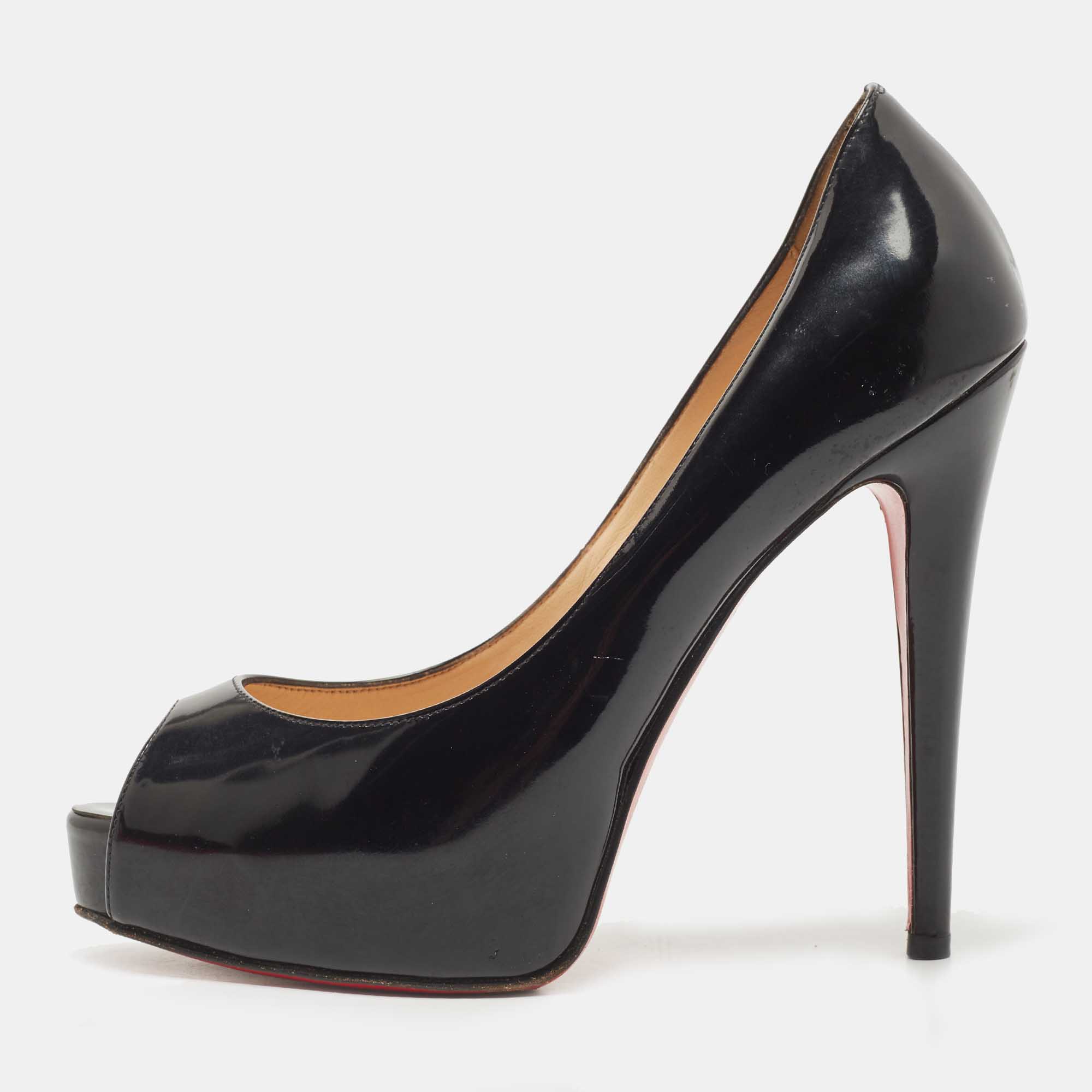 Pre-owned Christian Louboutin Black Patent Leather Very Prive Pumps Size 36.5