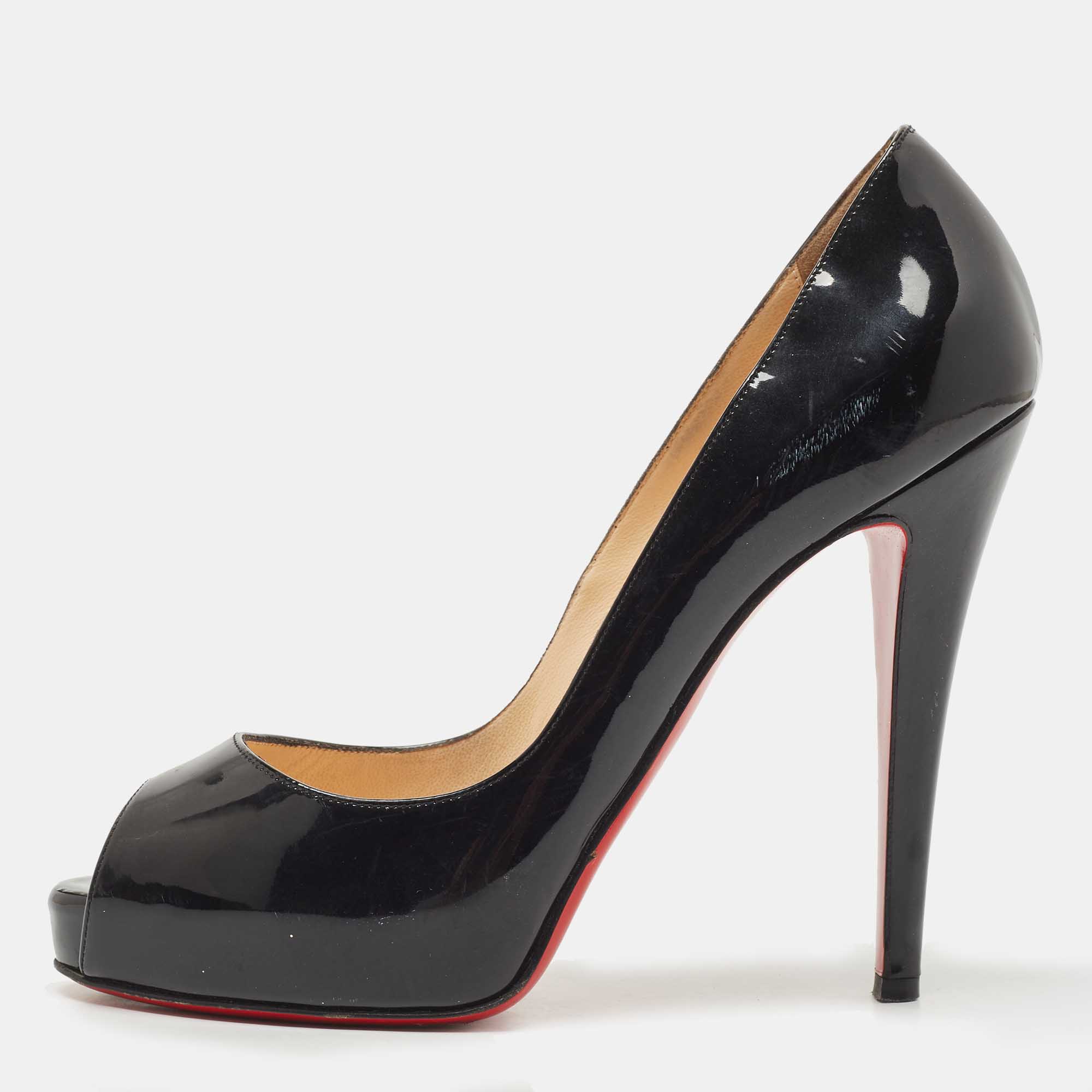 Pre-owned Christian Louboutin Black Patent Very Prive Pumps Size 38
