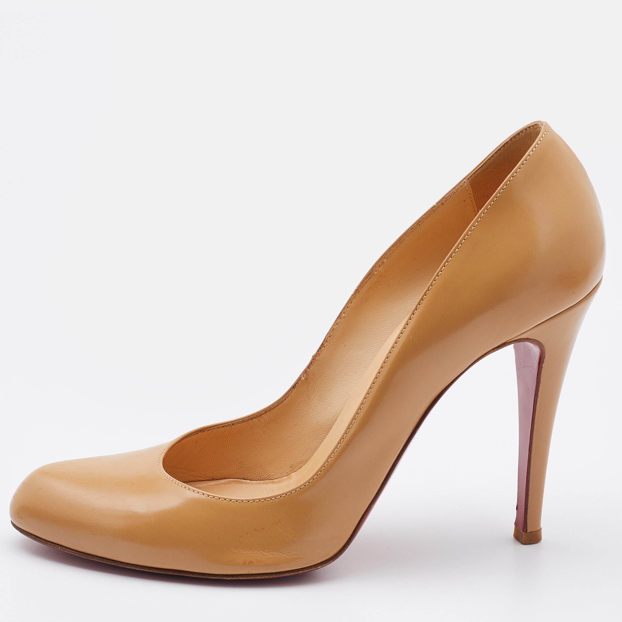 Pre-owned Christian Louboutin Beige Leather Simple Pumps Size 38.5