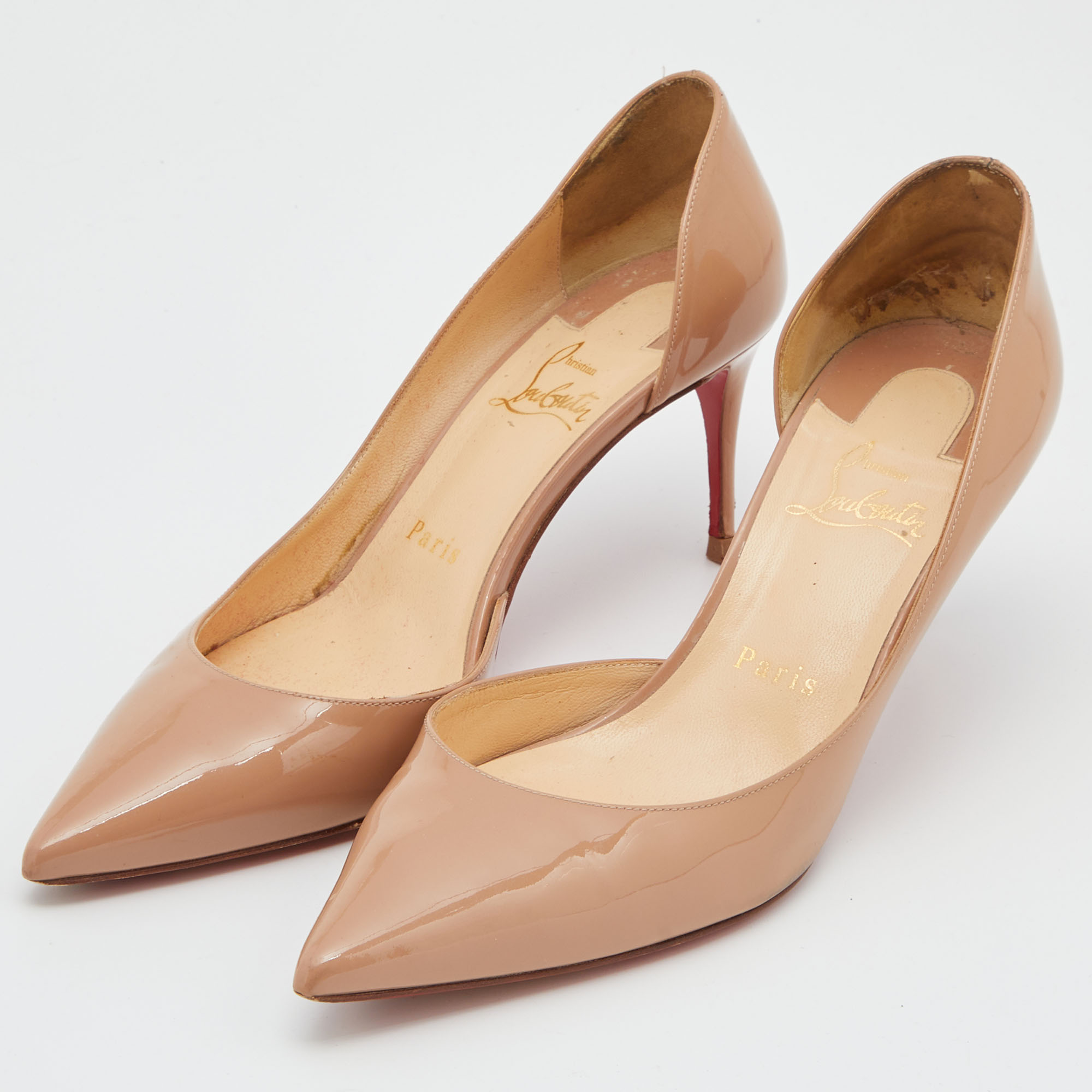 

Christian Louboutin Nude Patent Leather Iriza D'orsay Pumps Size, Beige