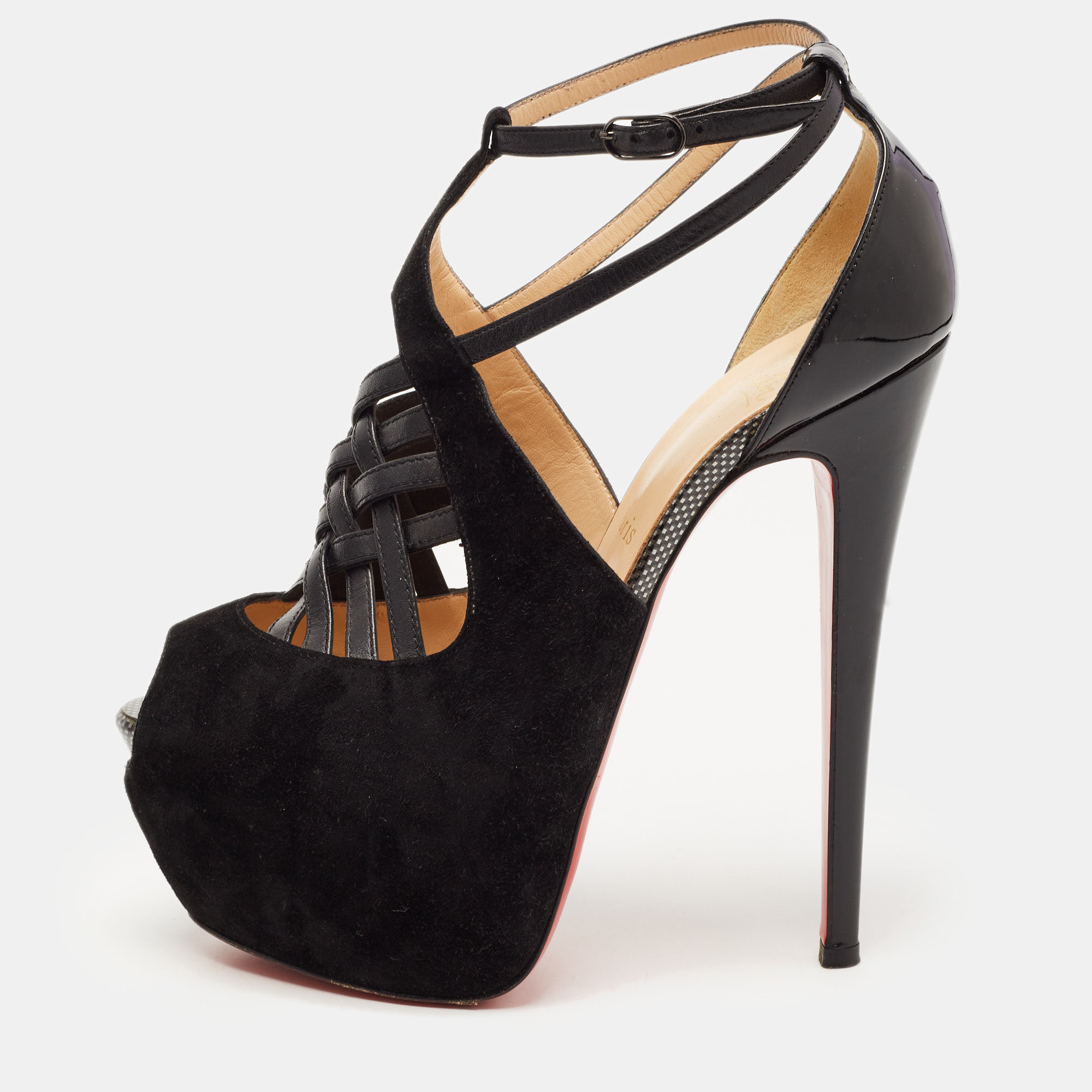 

Christian Louboutin Black Suede and Leather Carlota Sandals Size