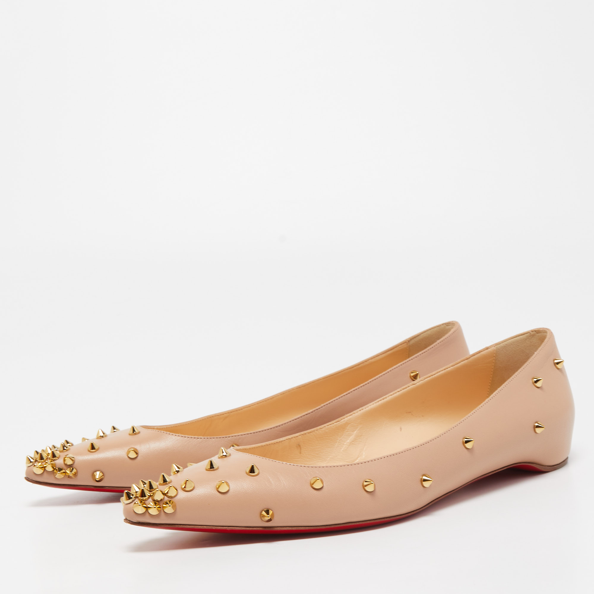 

Christian Louboutin Beige Leather Degraspike Pointed Toe Ballet Flats Size