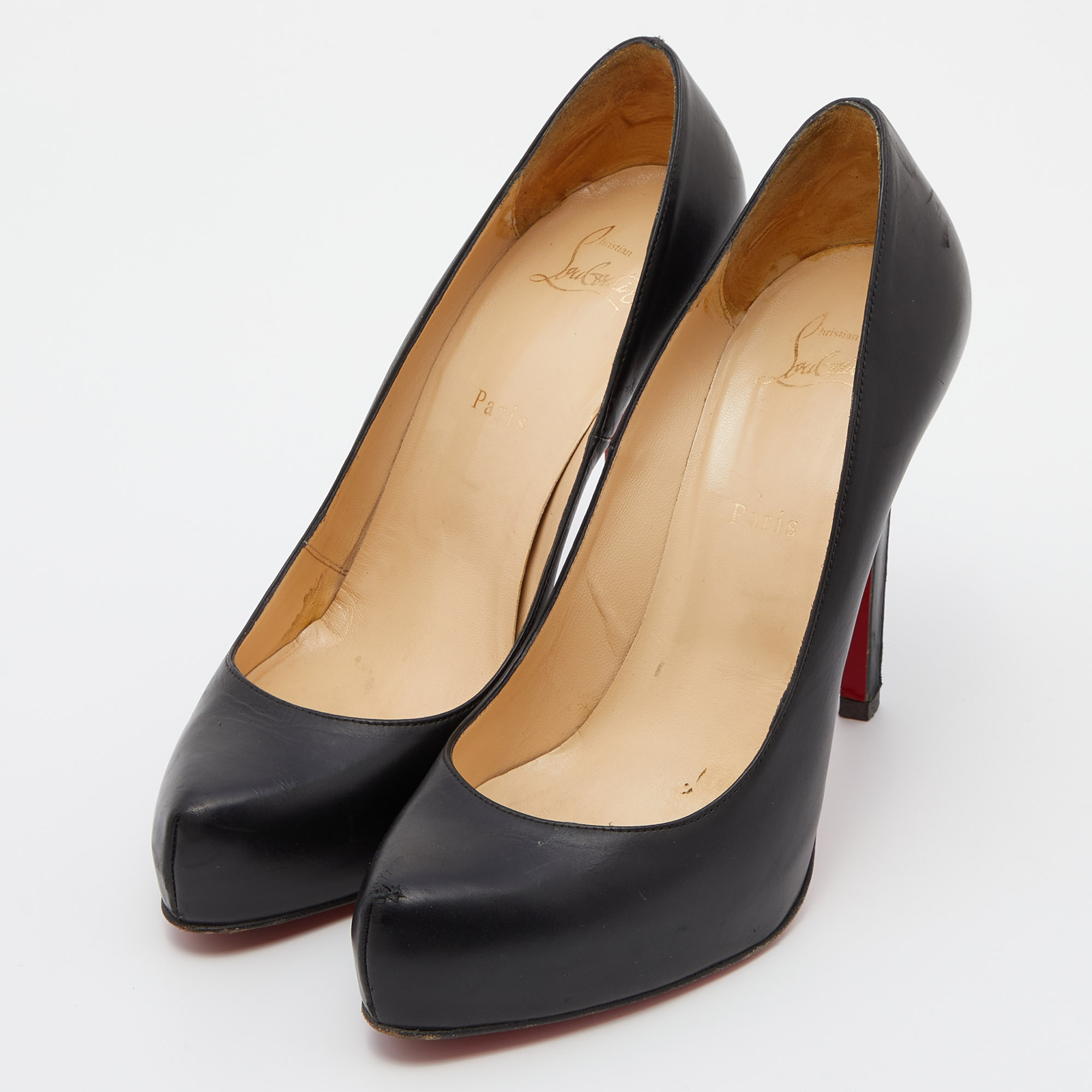 

Christian Louboutin Black Leather Rolandzip Platform Pumps Size