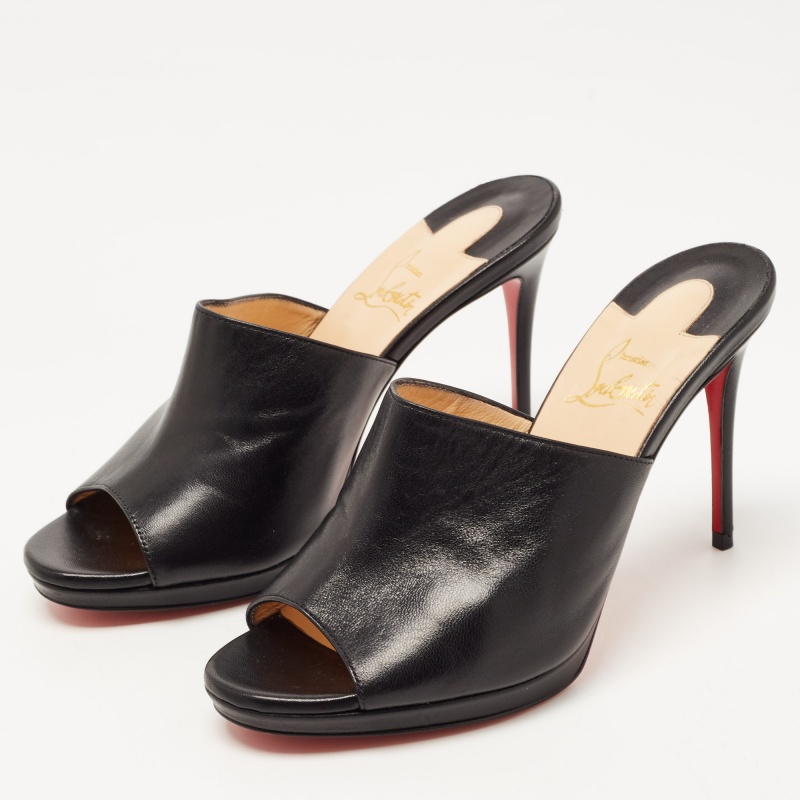 

Christian Louboutin Black Leather Pigamule Open Slide Sandals Size