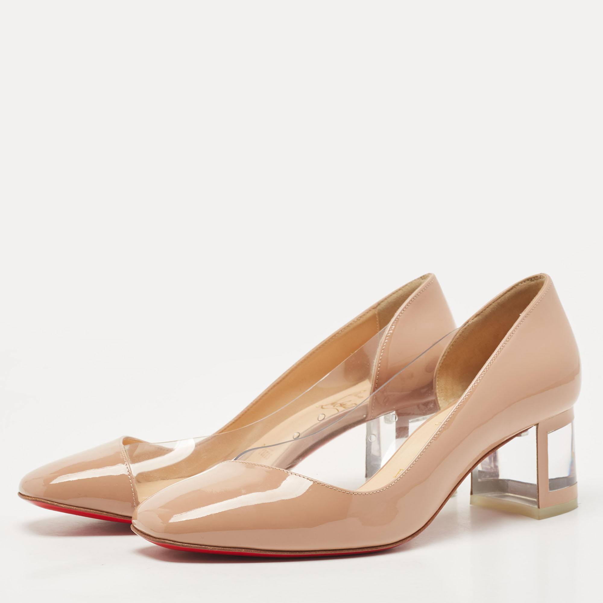 

Christian Louboutin Beige Patent Leather and PVC Provisore Pumps Size