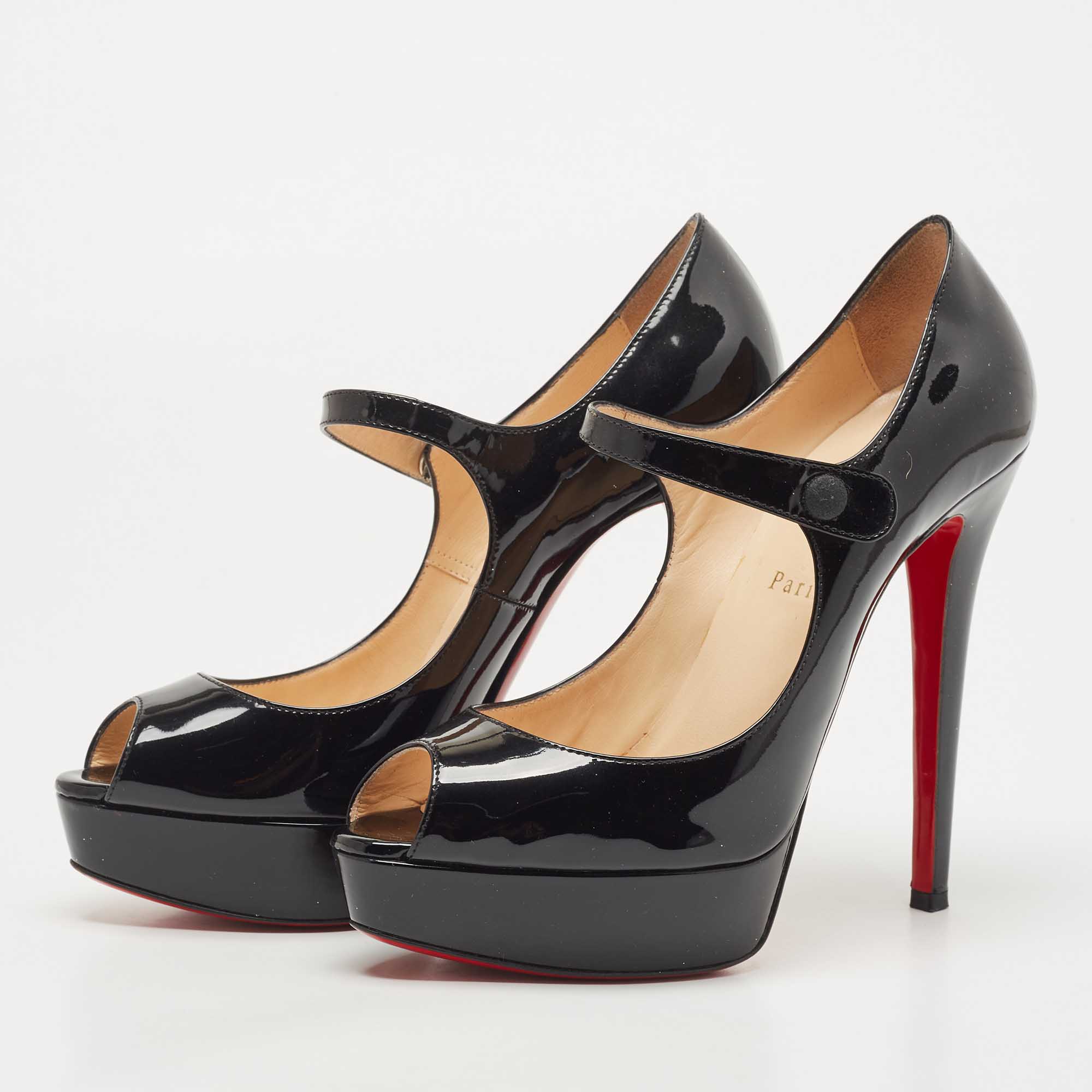 

Christian Louboutin Black Patent Leather Zeppa Peep Toe Pumps Size