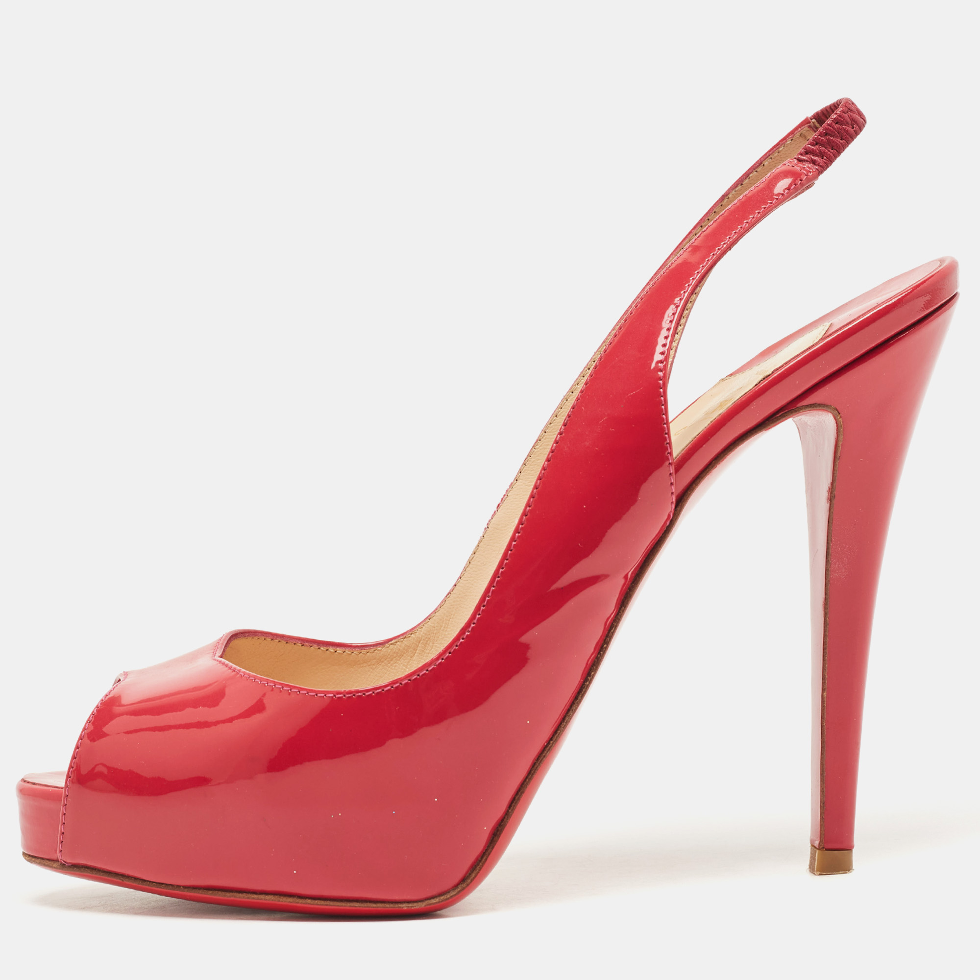 

Christian Louboutin Red Patent Leather Private Number Peep Toe Slingback Sandals Size