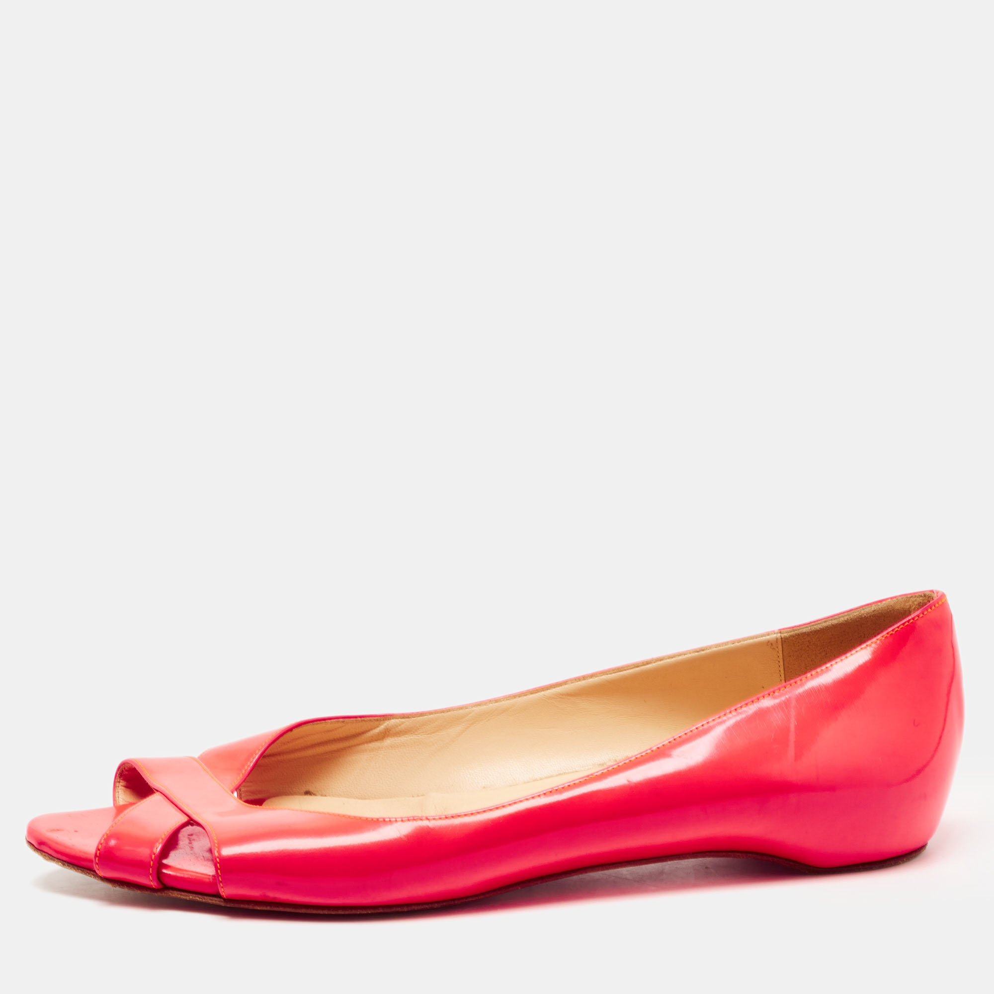 

Christian Louboutin Neon Pink Leather Croisette Flats Size