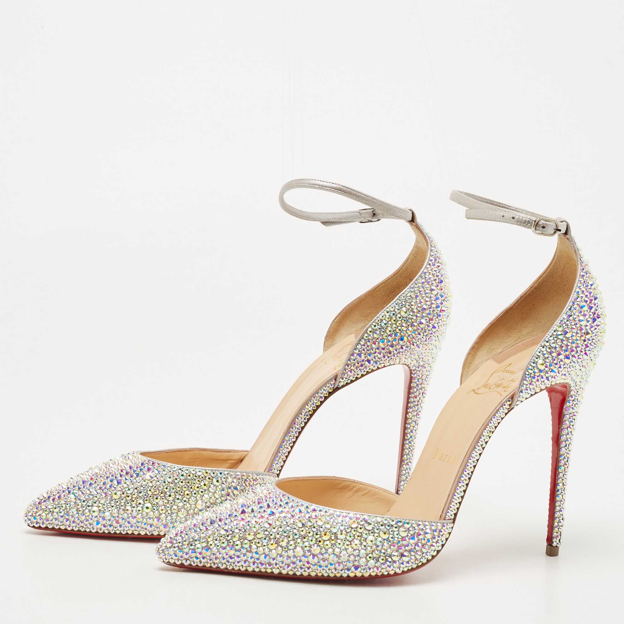 

Christian Louboutin Silver Leather Crystals Embellished Uptown Pumps Size