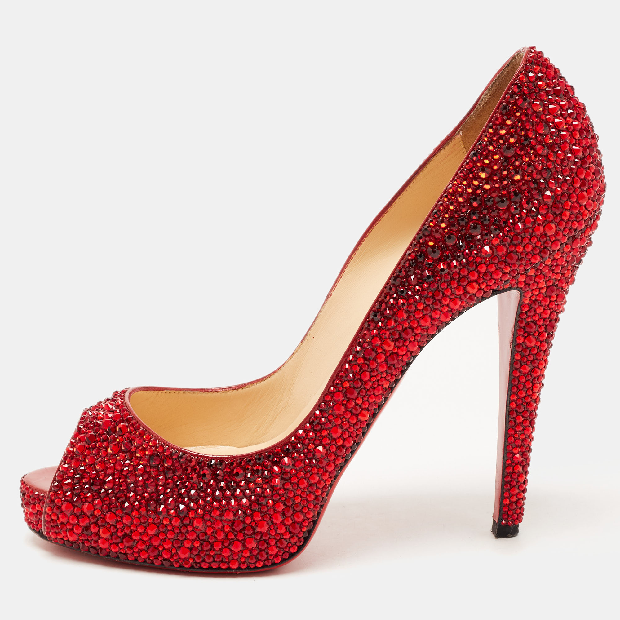 Pre-owned Christian Louboutin Red Leather Strass Very Prive Pumps Size 37.5