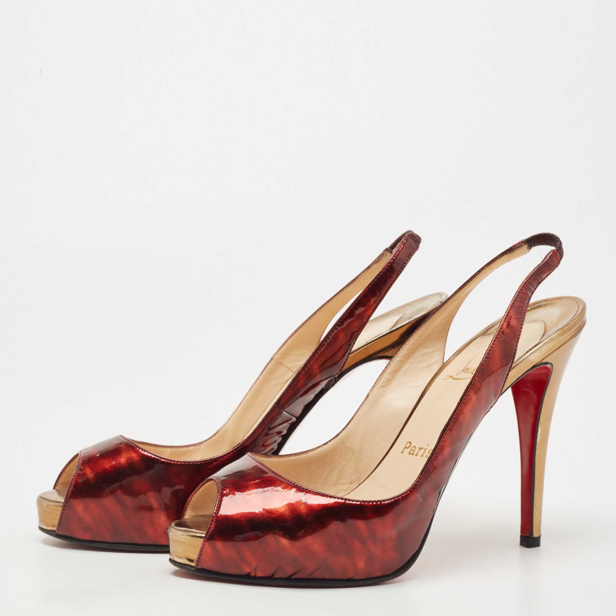 

Christian Louboutin Two Tone Patent Leather No Prive Slingback Pumps Size, Brown