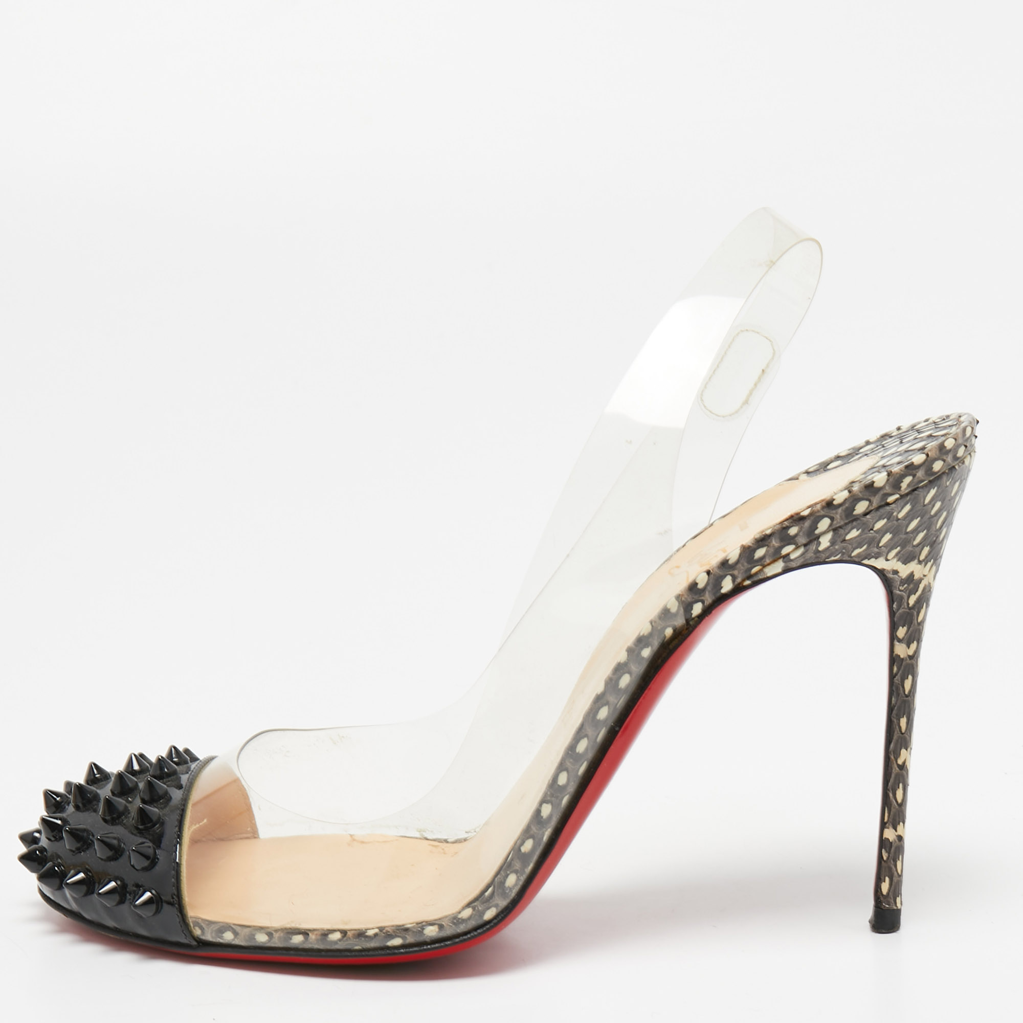 Pre-owned Christian Louboutin Tricolor Pvc And Patent Epoca Slingback Pumps Size 38.5 In Black