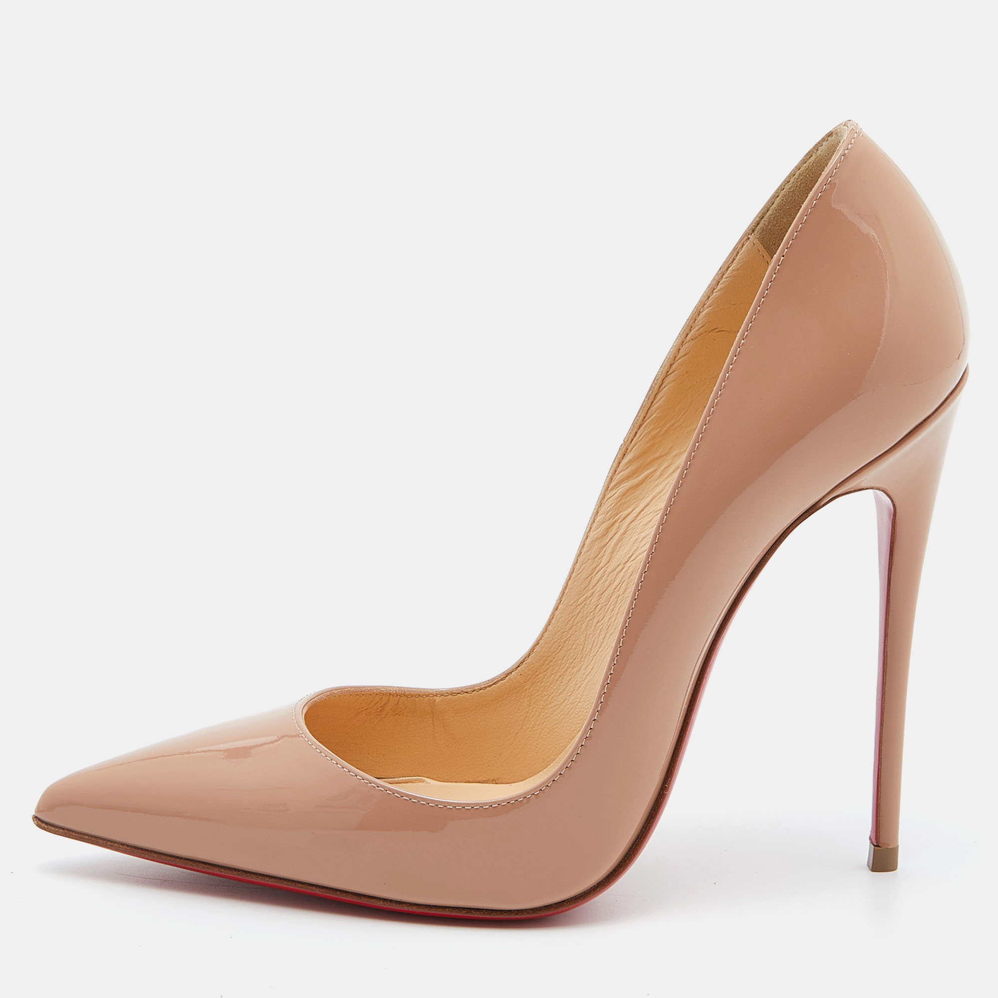 Pre-owned Christian Louboutin Beige Patent Leather So Kate Pumps