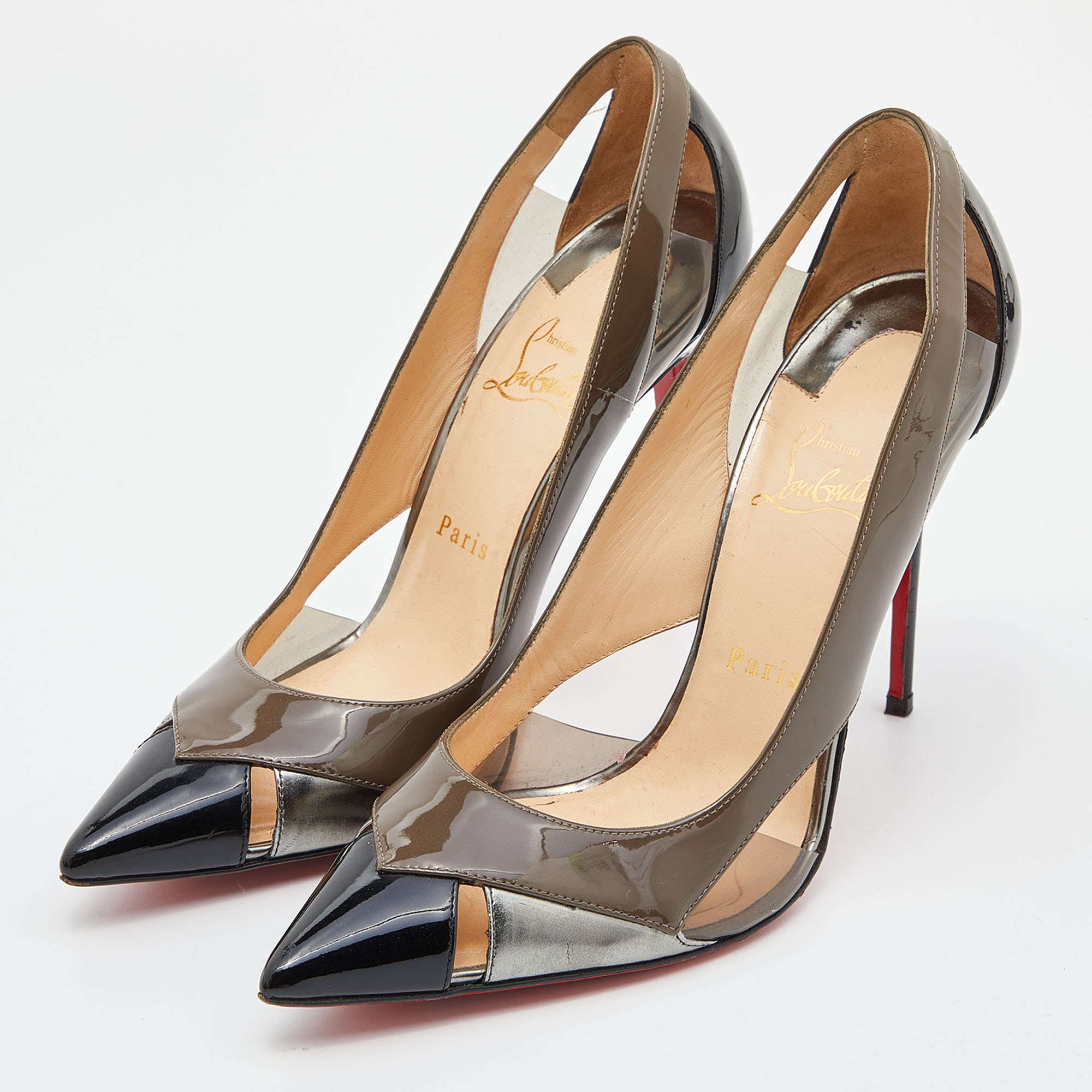 

Christian Louboutin Tricolor Patent Leather and PVC Galata Pumps Size, Multicolor