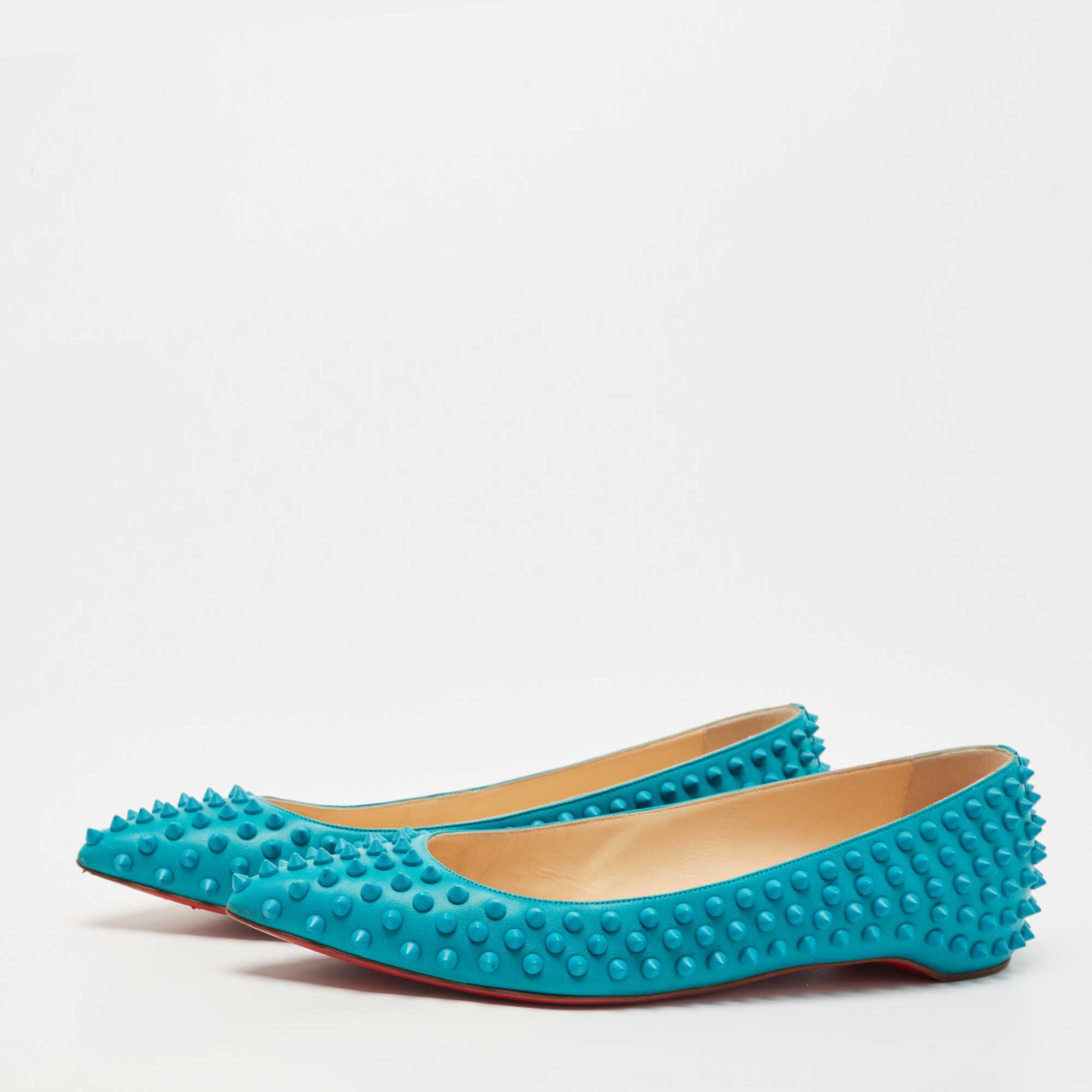 

Christian Louboutin Turquoise Leather Pigalle Spikes Ballet Flats Size, Green