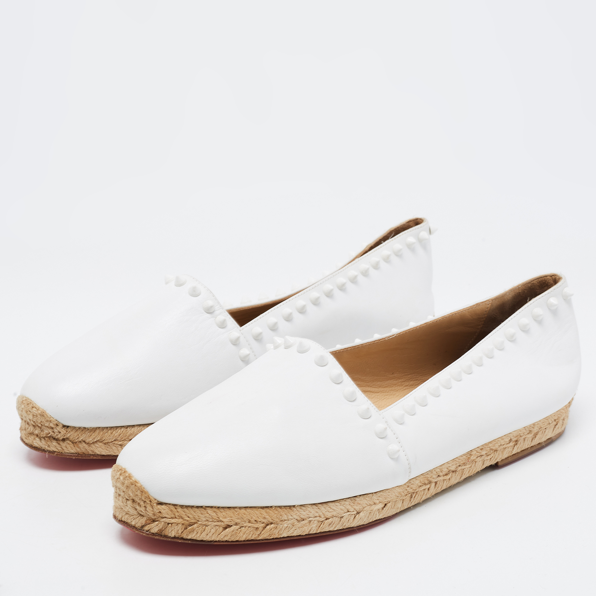 

Christian Louboutin White Leather Melides Espadrille Flats Size