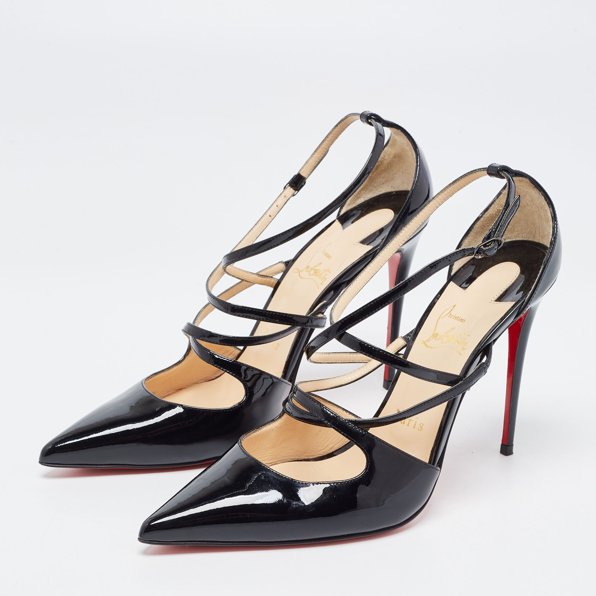 

Christian Louboutin Black Patent Leather Crossfliketa Pumps Size