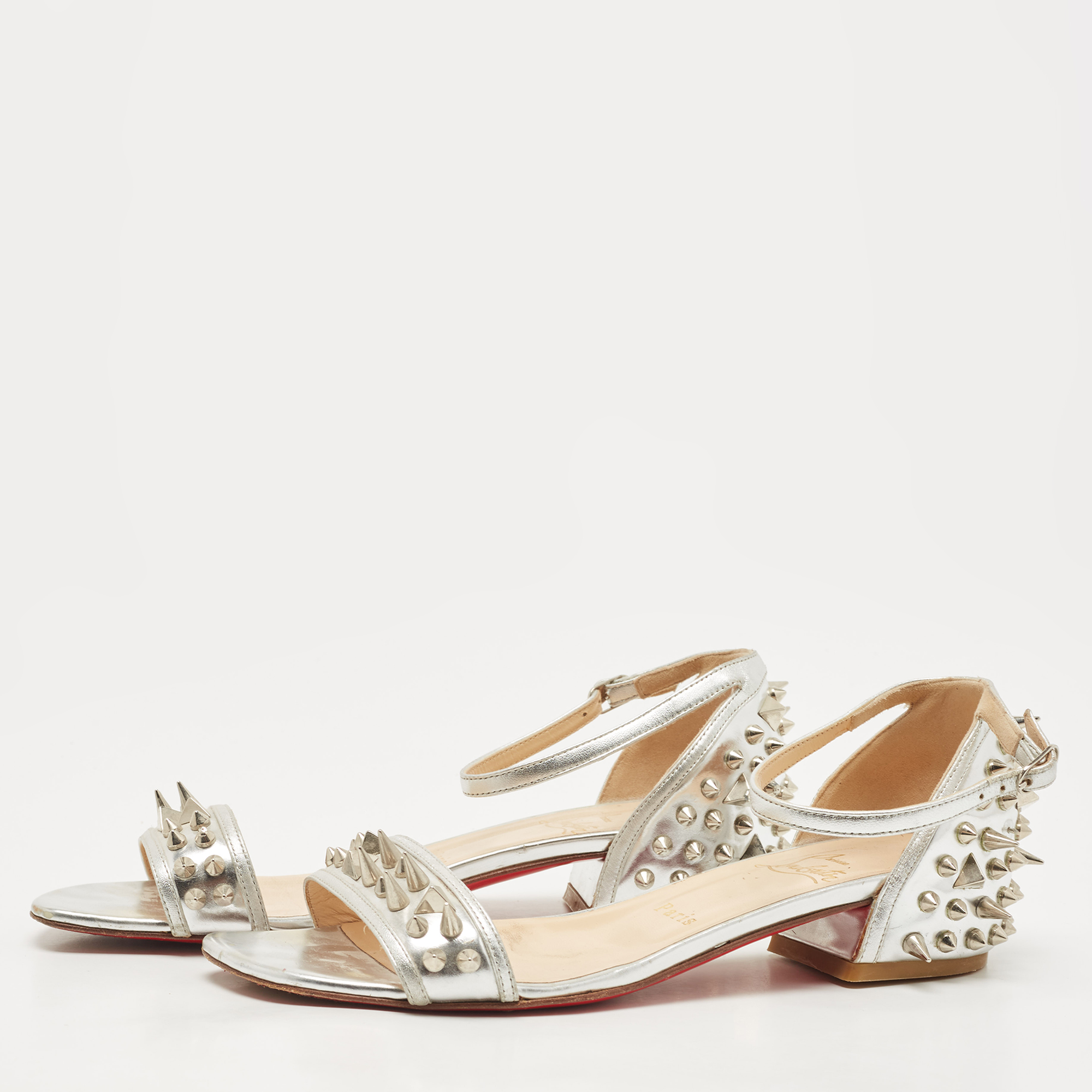 

Christian Louboutin Silver Leather Druide Ankle Strap Sandals Size