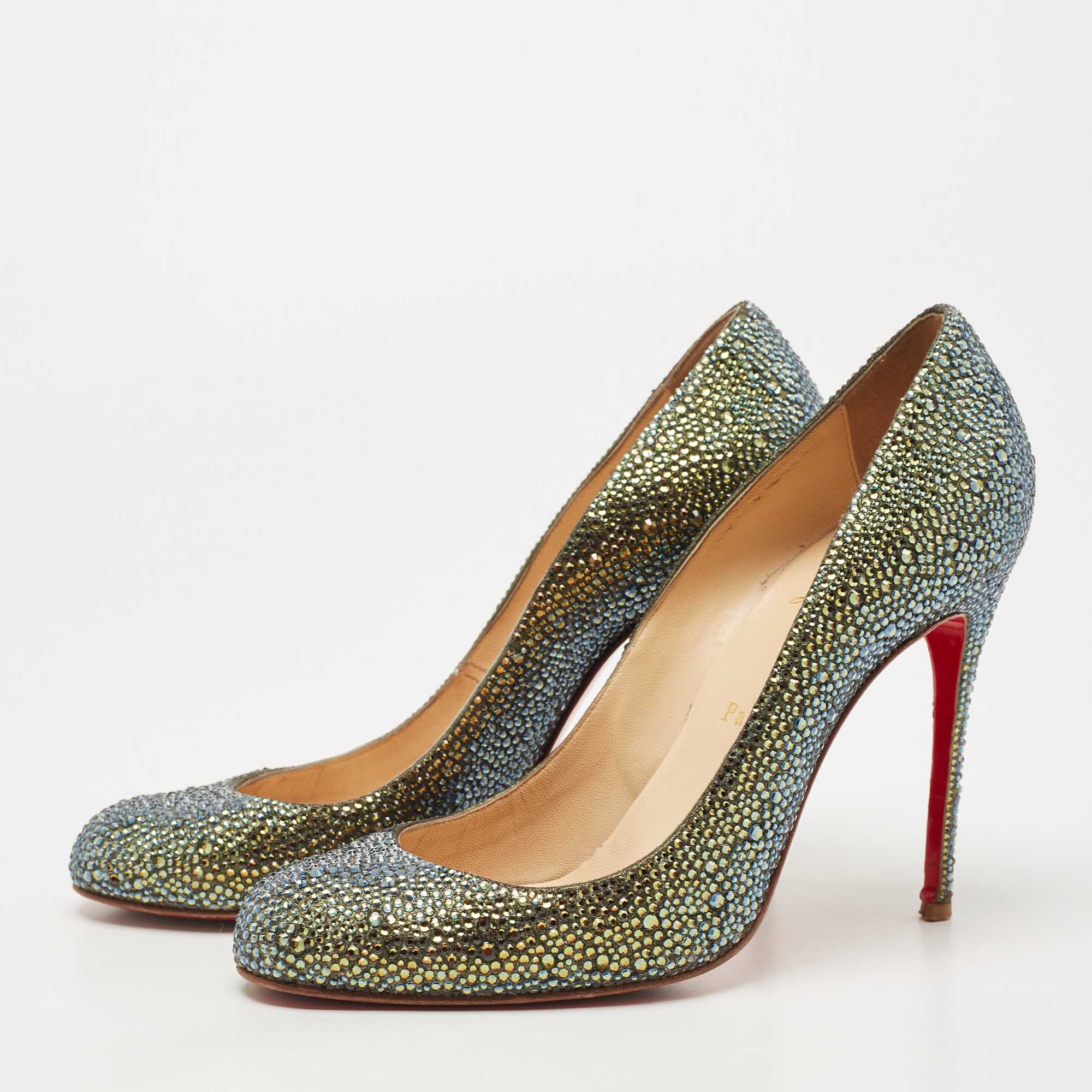 

Christian Louboutin Two Tone Metallic Leather Strass Fifi Pumps Size