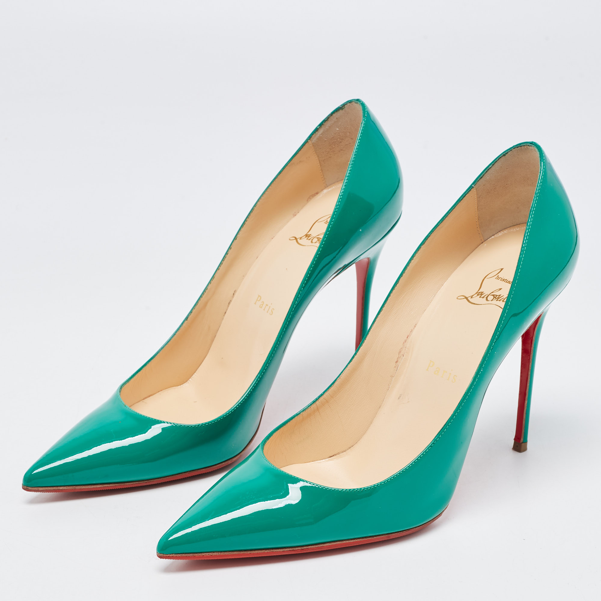 

Christian Louboutin Green Patent Leather So Kate Pointed Toe Pumps Size