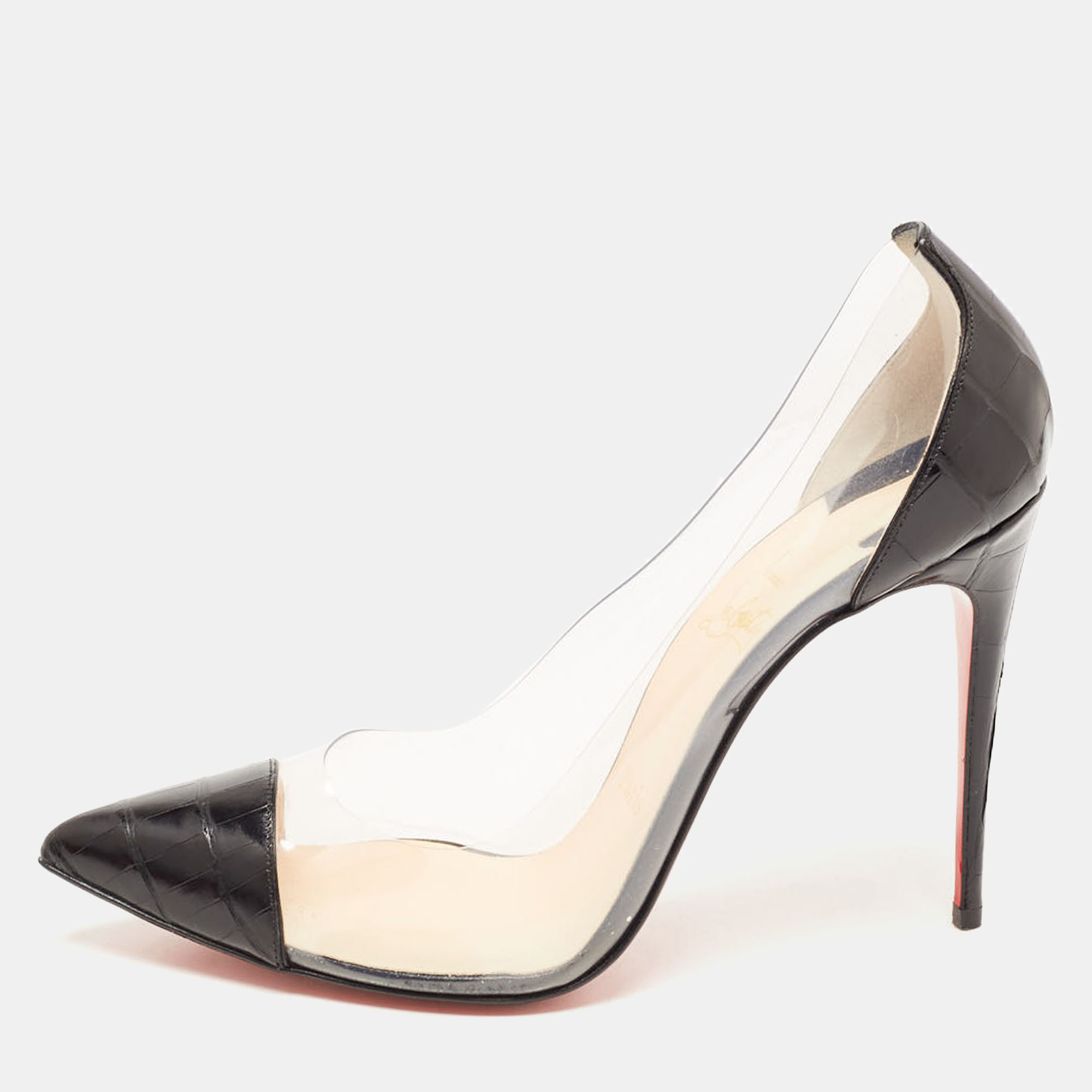

Christian Louboutin Black Croc Embossed Leather and PVC Debout Pumps Size