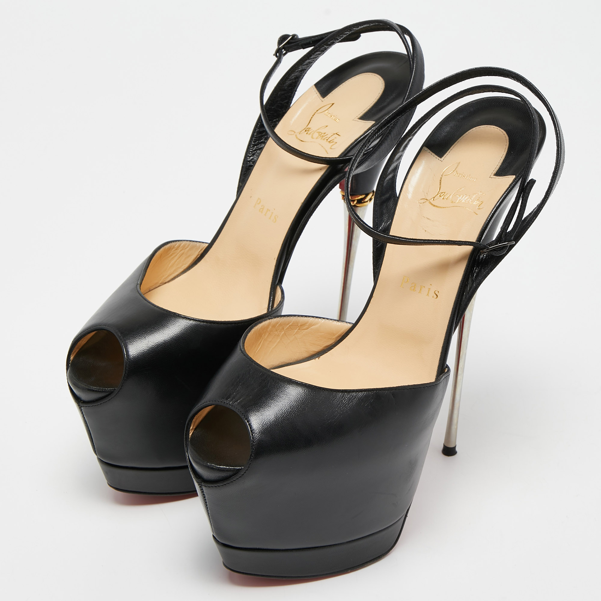 

Christian Louboutin Black Leather Despressi Platform Sandals Size